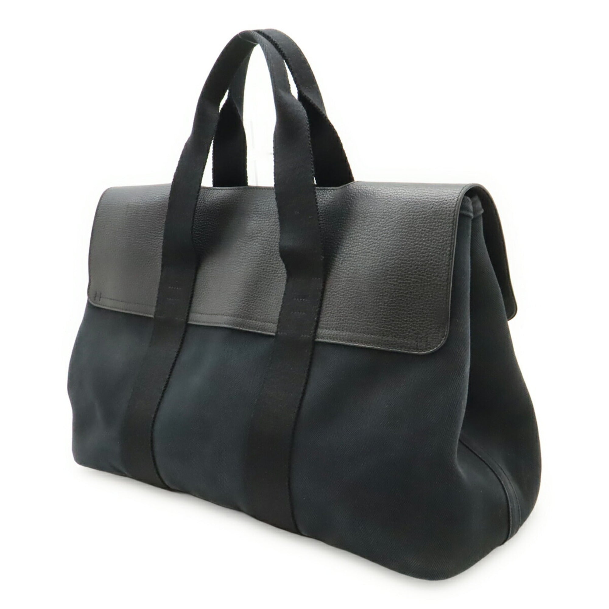 Hermes Valparaiso Black Toile Chevron Leather Handbag Tote Bag (Pre-Owned)