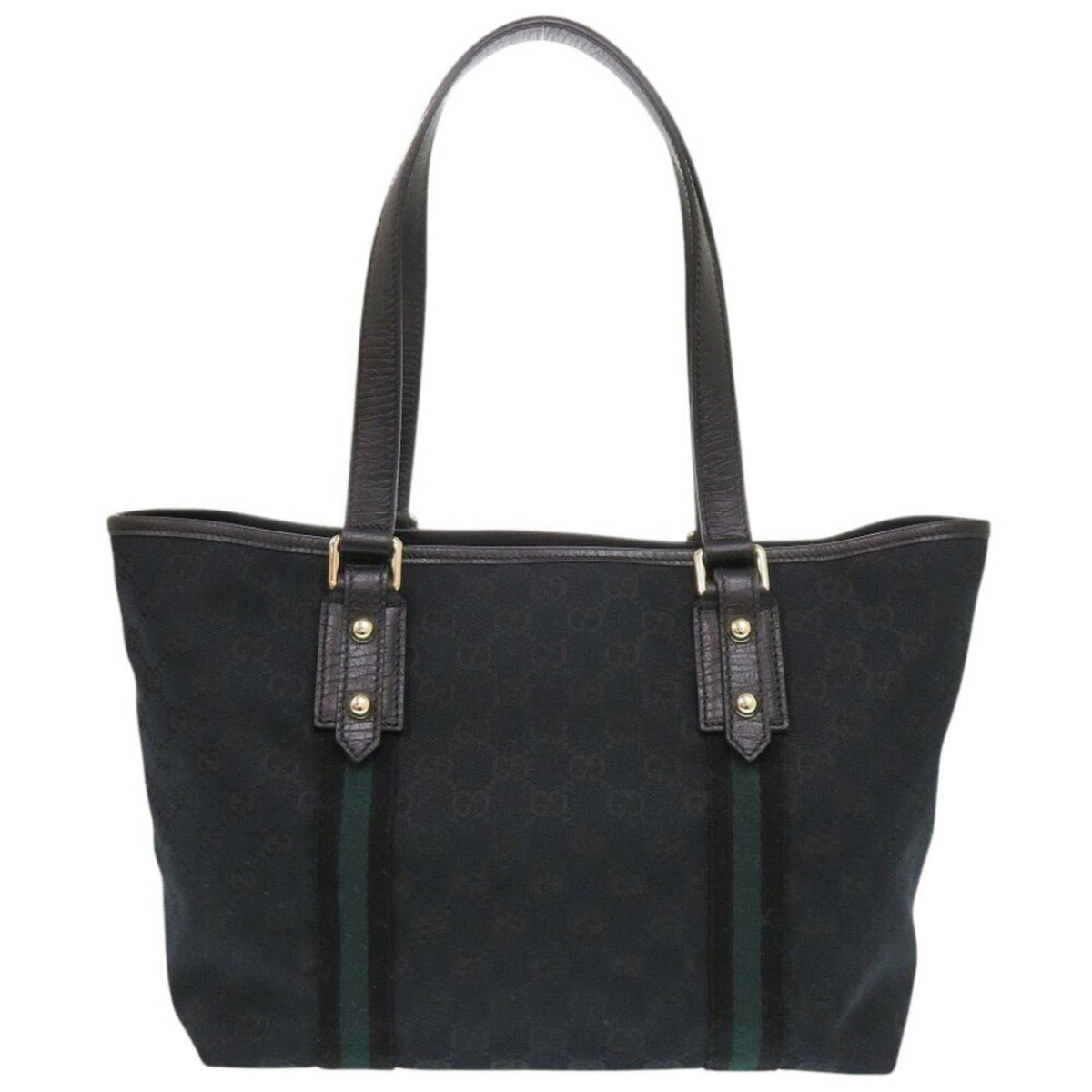 Gucci Black Green Canvas Tote Bag (Pre-Owned)
