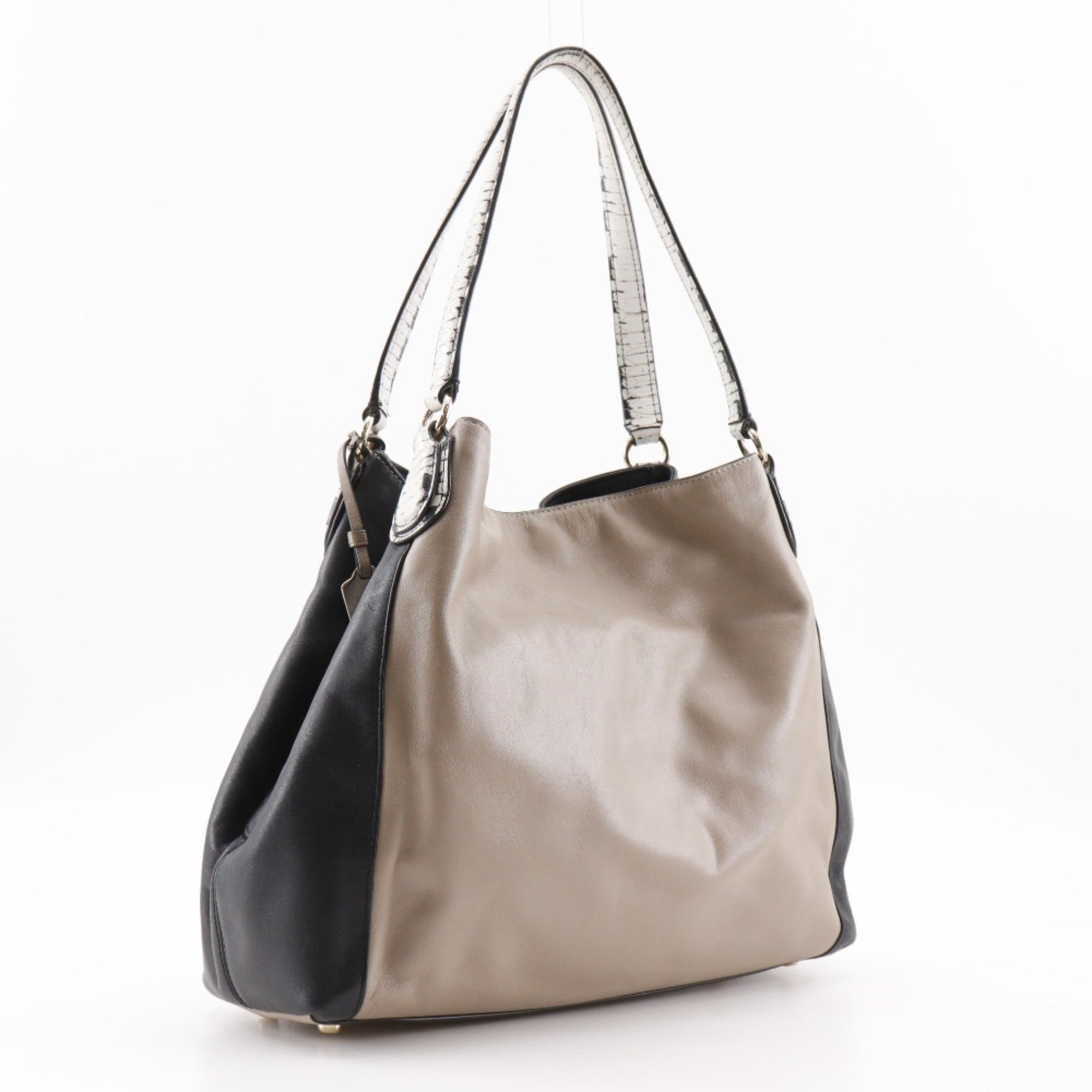 Coach Beige Black Leather Tote Bag (Pre-Owned)