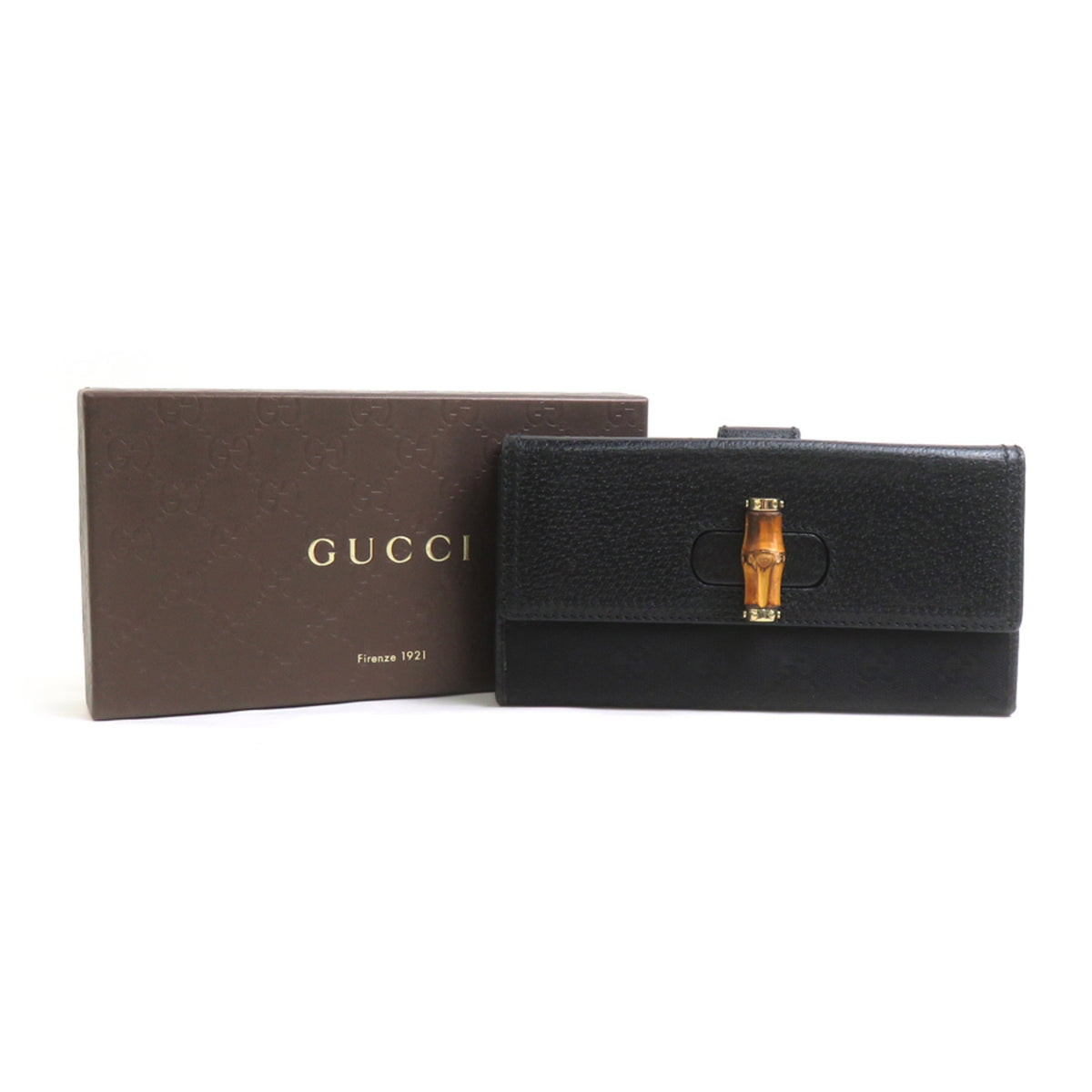 Gucci Black Gg Canvas Leather Long Wallet (Bi-Fold) (Pre-Owned)