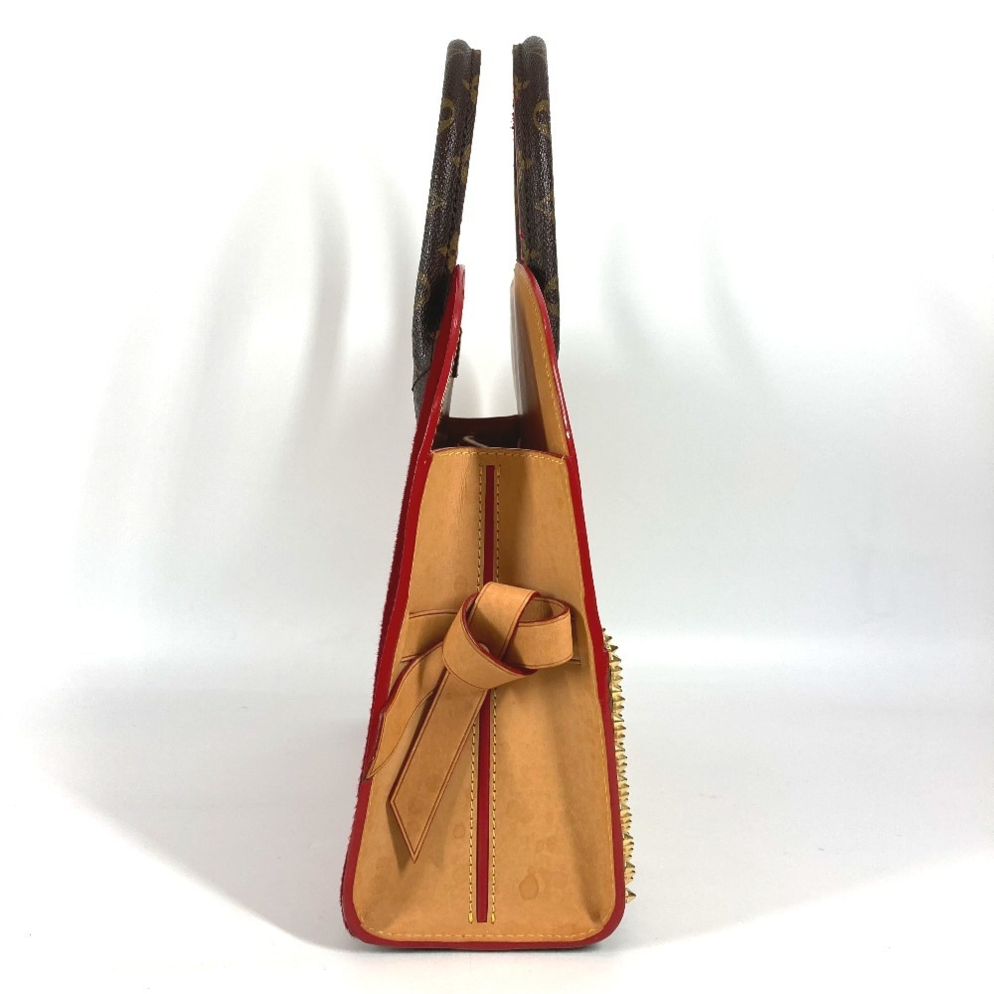Louis Vuitton Brown Red Color Monogram Canvas Leather Handbag Tote Bag (Pre-Owned)