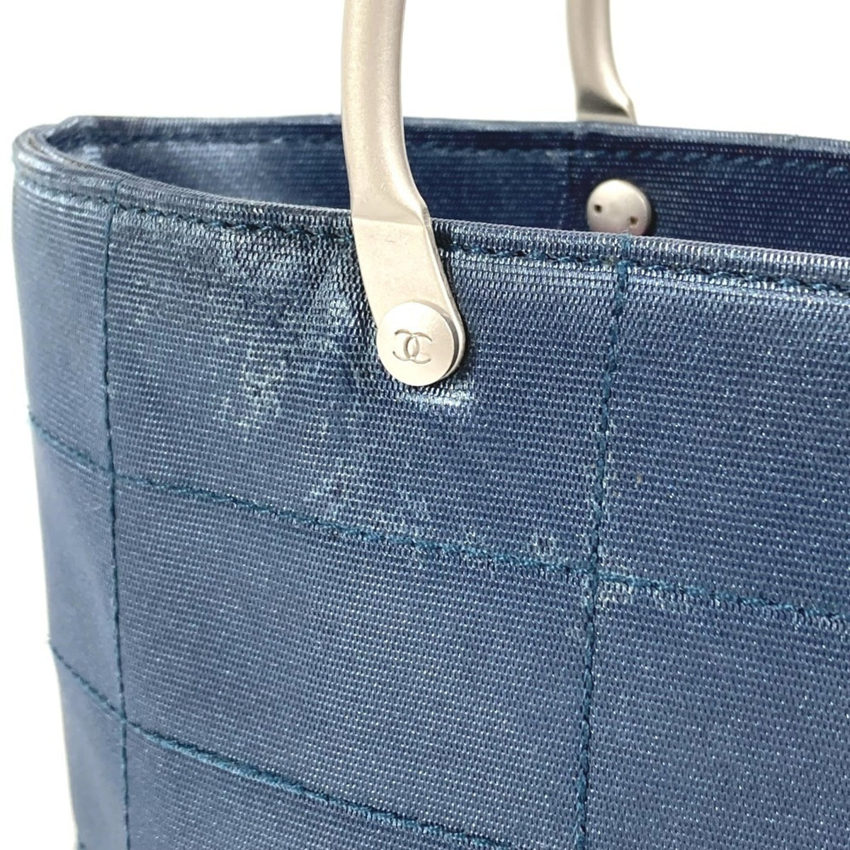 Chanel Blue Nylon Canvas Handbag Tote Bag (Pre-Owned)