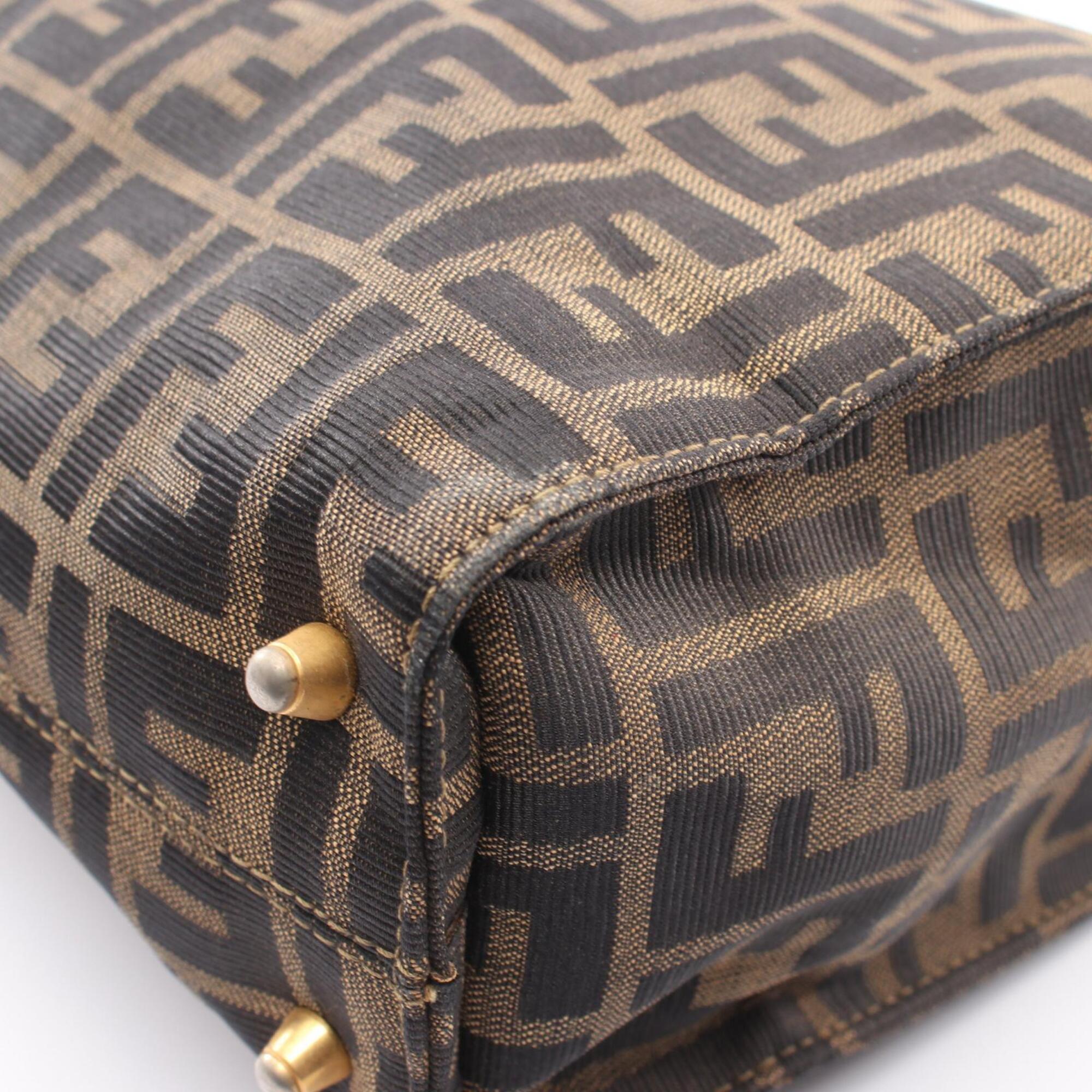 Fendi Zucca Brown Canvas Leather Handbag Tote Bag (Pre-Owned)
