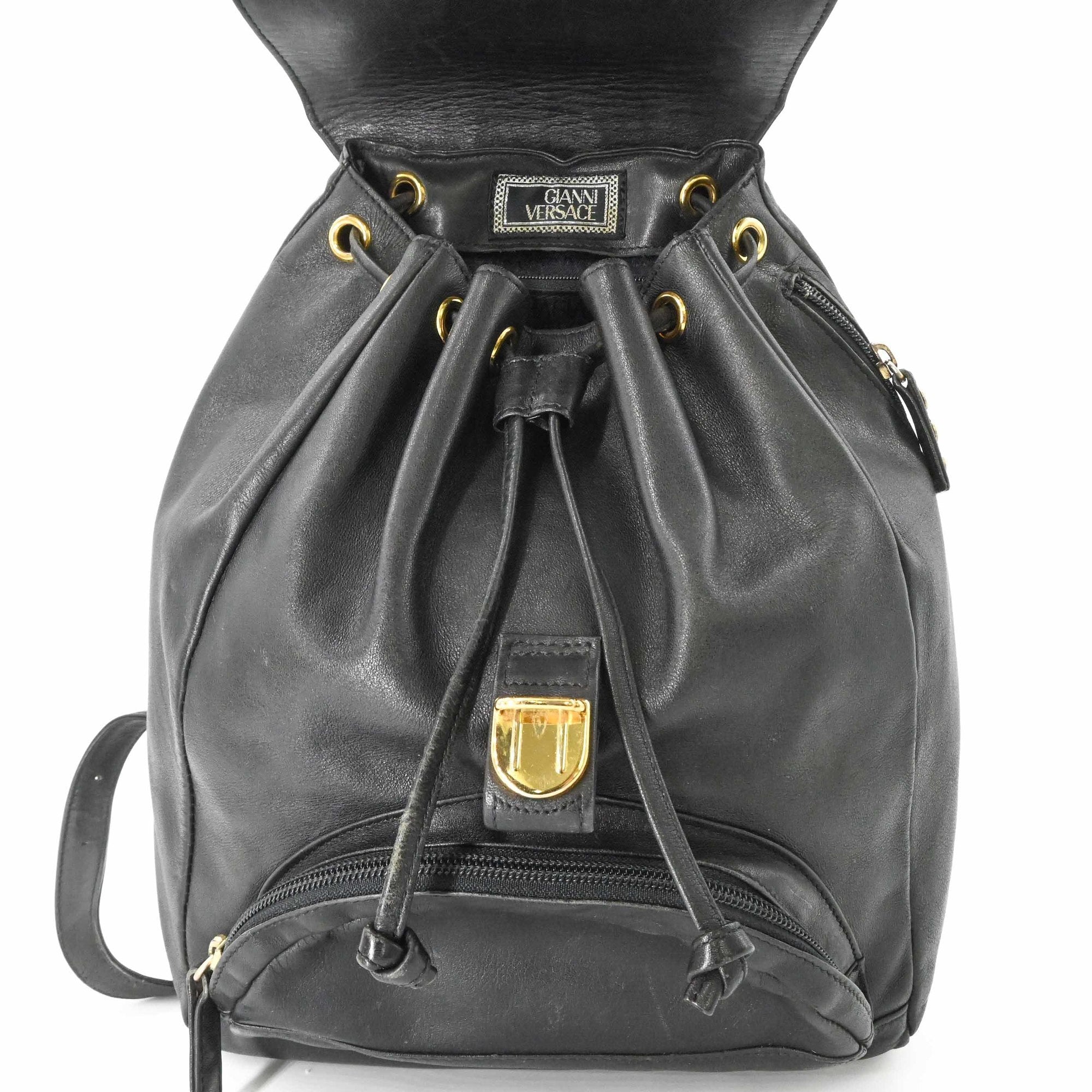 Versace Black Leather Backpack (Pre-Owned)
