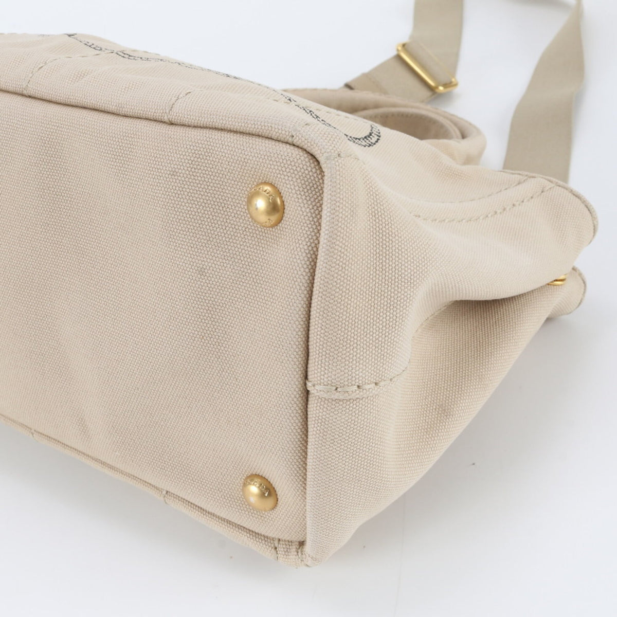 Prada Beige Leather Canvas Handbag Shoulder Bag Tote Bag (Pre-Owned)
