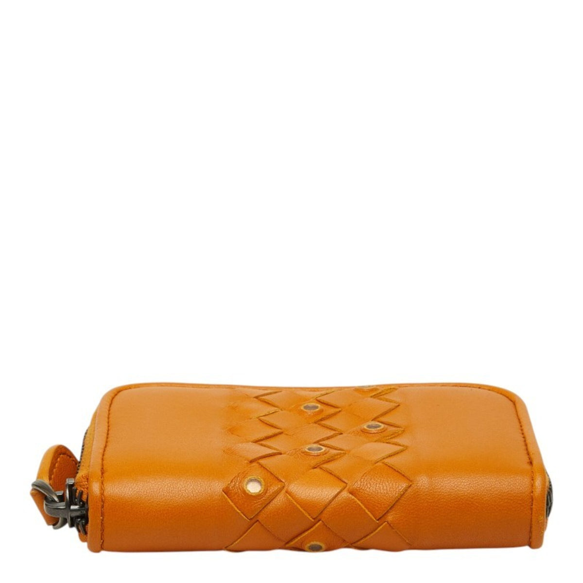 Bottega Veneta Intrecciato Brown Orange Leather Long Wallet (Bi-Fold) (Pre-Owned)