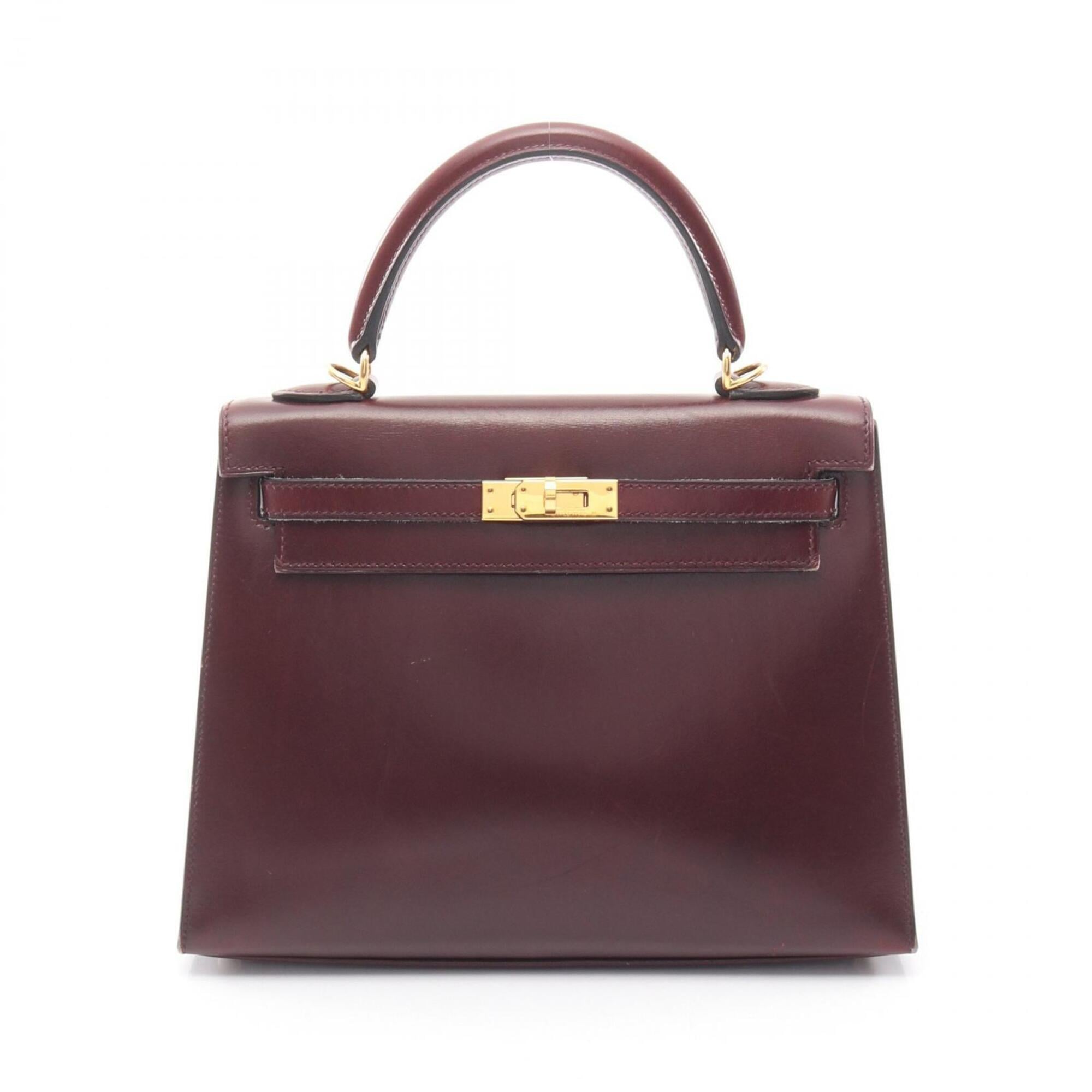Hermes Bordeaux Rouge H Leather Handbag (Pre-Owned)