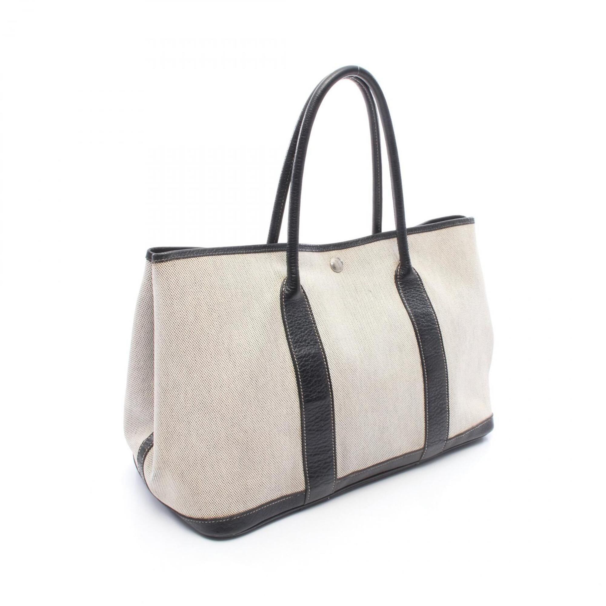 Hermes Black Gray Toile H Buffalo Leather Handbag Tote Bag (Pre-Owned)