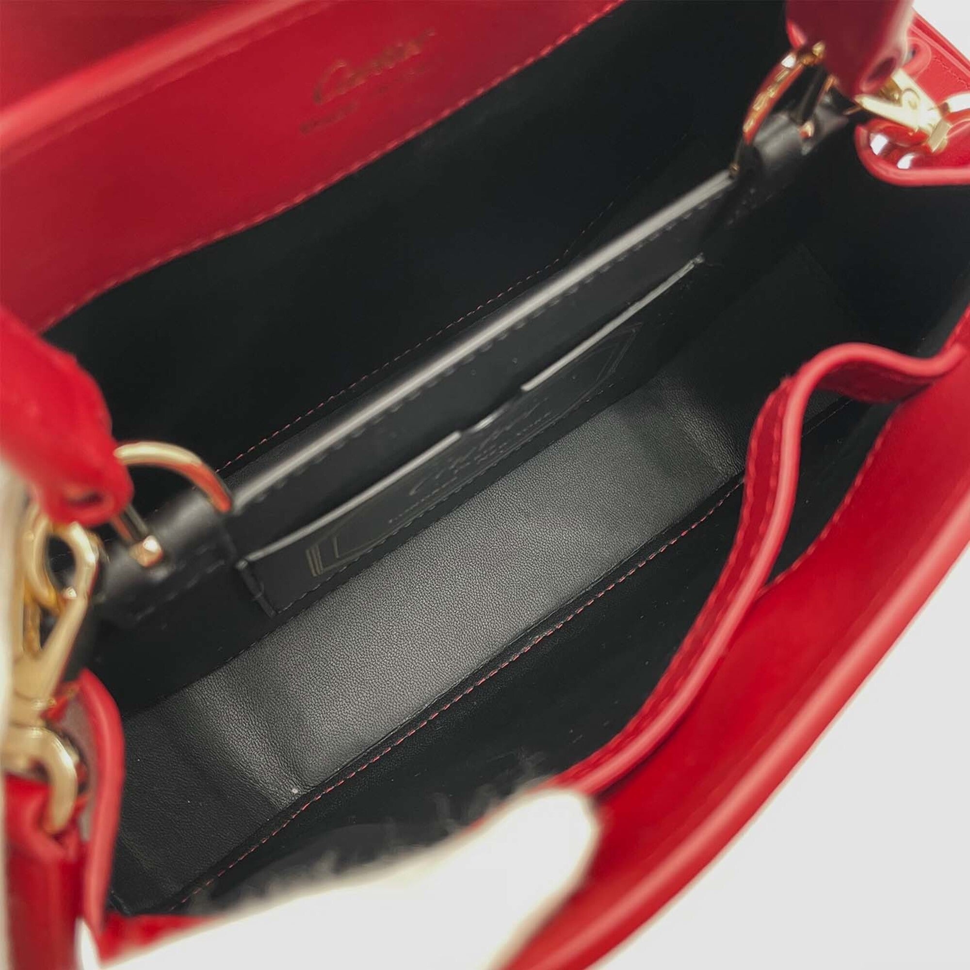 Cartier Gold Red Color Leather Handbag Shoulder Bag (Pre-Owned)