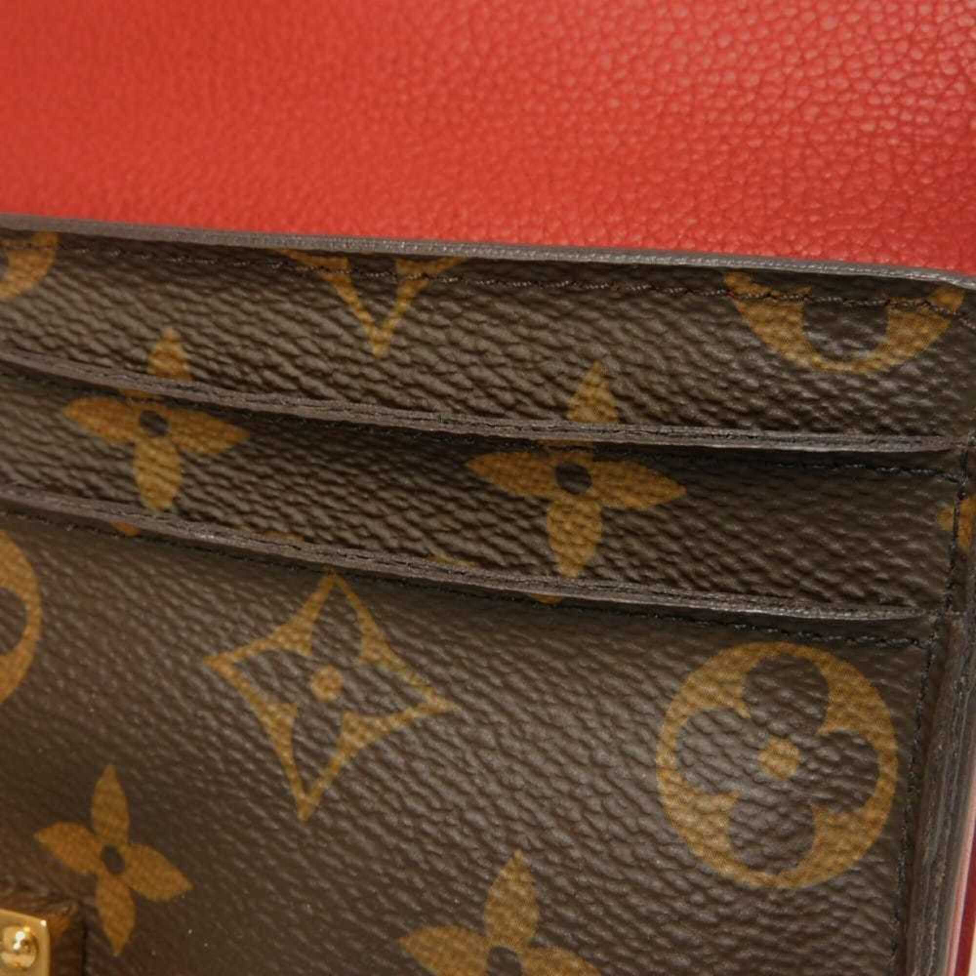 Louis Vuitton Brown Cerise Red Color Monogram Canvas Leather Long Wallet (Tri-Fold) (Pre-Owned)