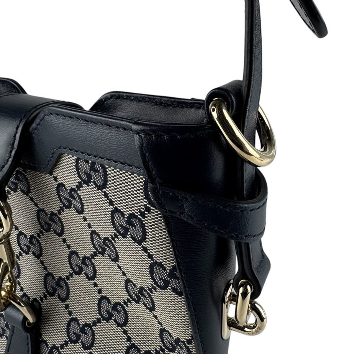Gucci Navy Red Color Gg Canvas Leather Shoulder Bag (Pre-Owned)