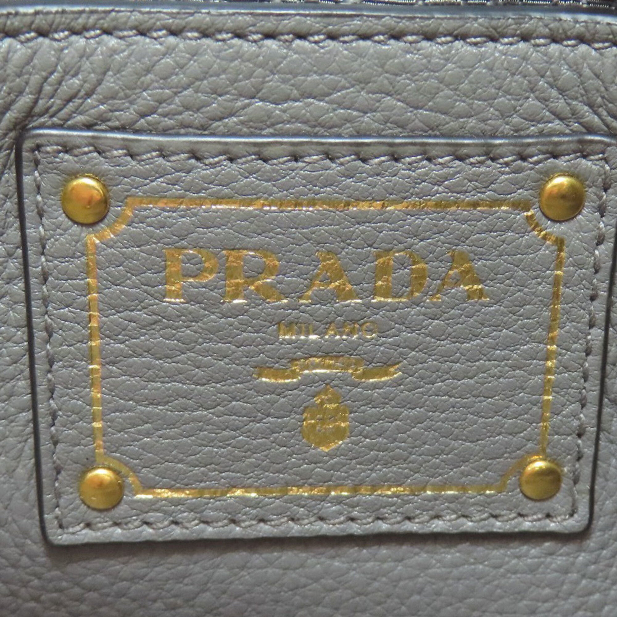 Prada Gray Leather Tote Bag (Pre-Owned)