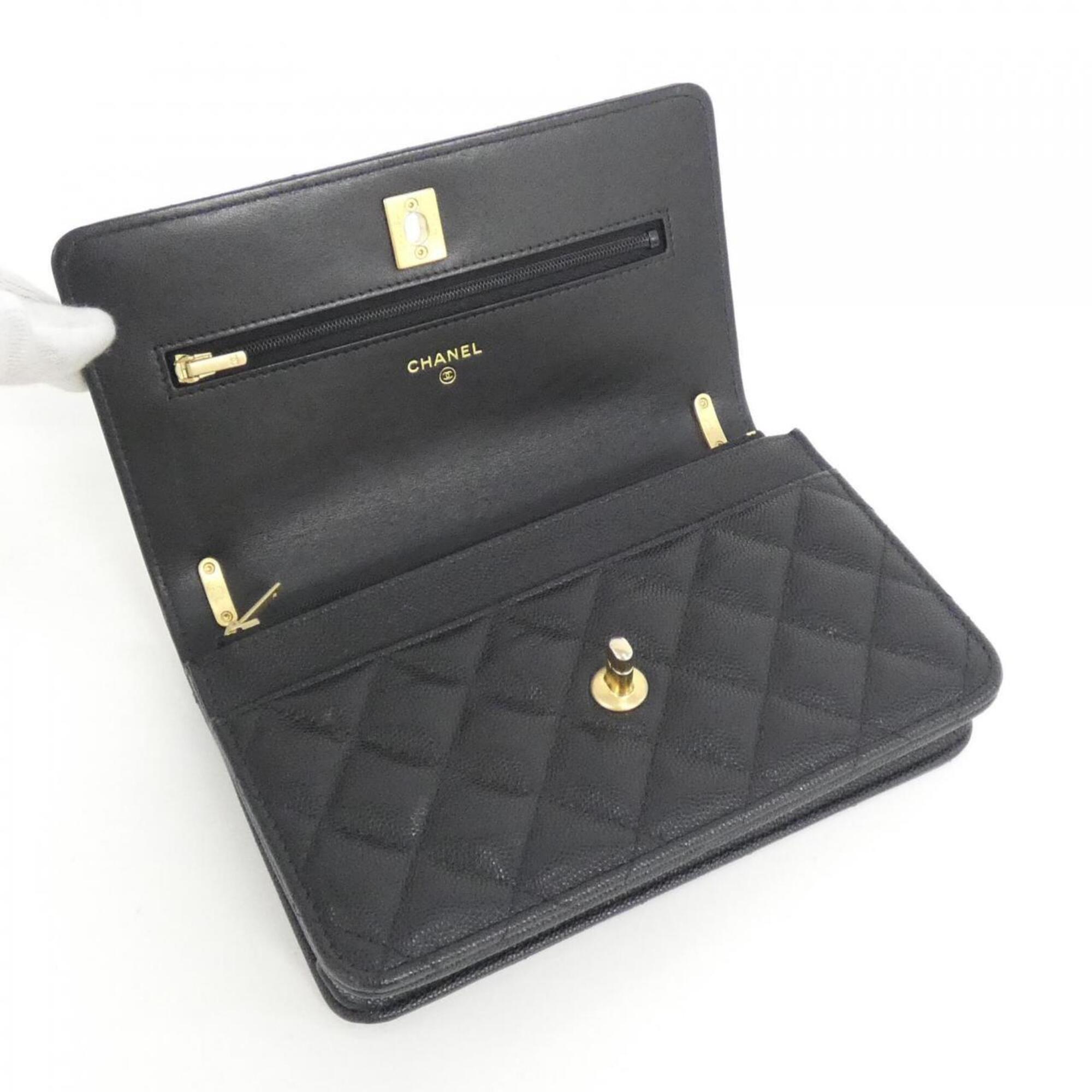 Chanel Black Grained Calfskin Chain/Shoulder Wallet (Pre-Owned)