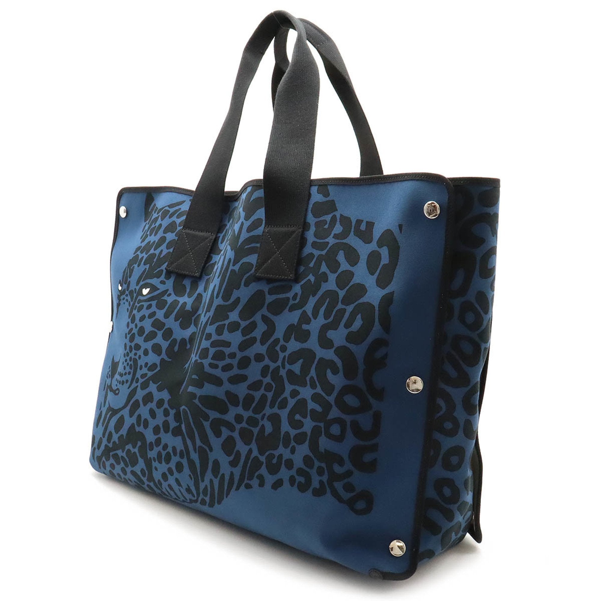 Hermes Black Blue Canvas Tote Bag (Pre-Owned)
