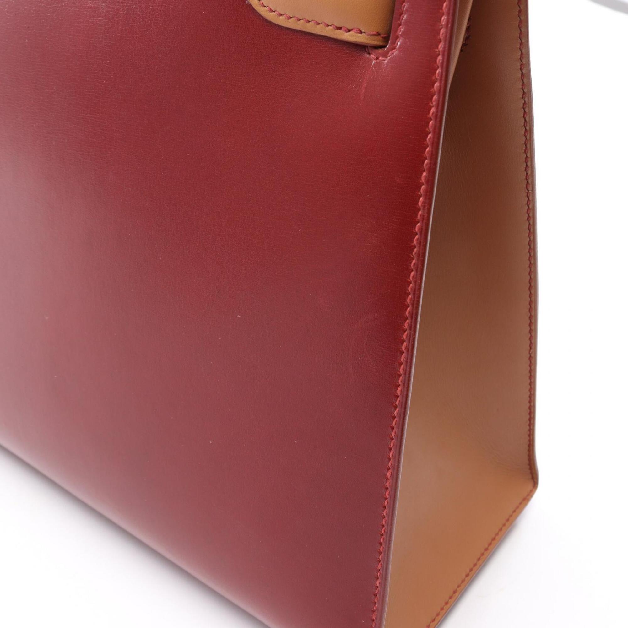 Hermes Bordeaux Brown Red Color Box Calf Leather Leather Handbag (Pre-Owned)