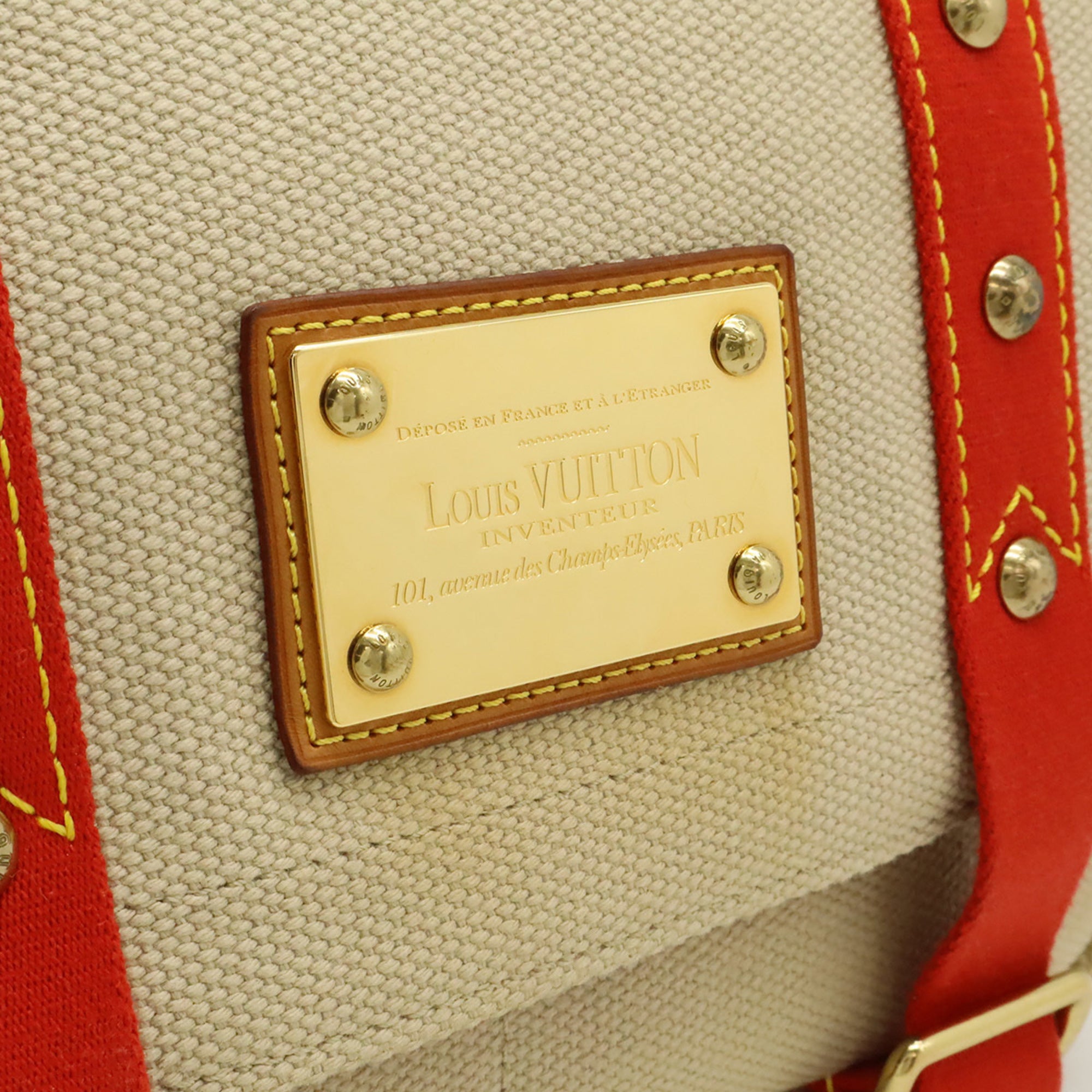 Louis Vuitton Beige Red Color Canvas Shoulder Bag (Pre-Owned)