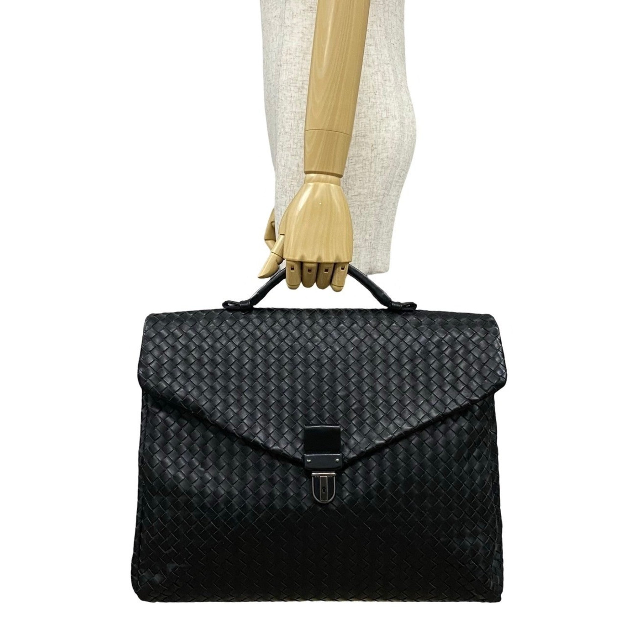 Bottega Veneta Black Leather Briefcase Handbag (Pre-Owned)