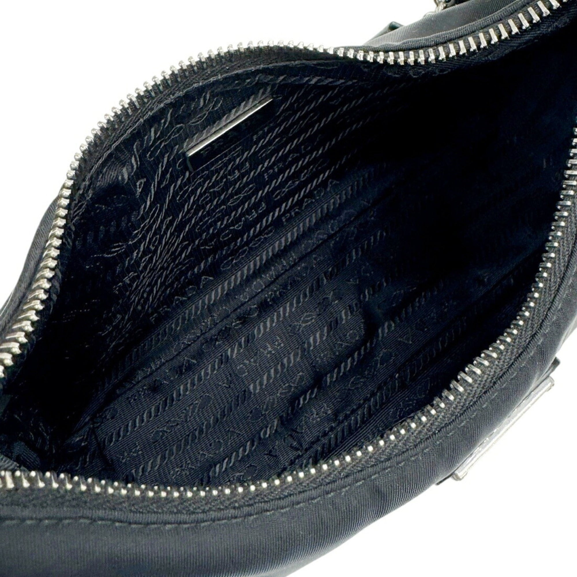 Prada Black Nylon Leather Handbag Pouch Shoulder Bag (Pre-Owned)