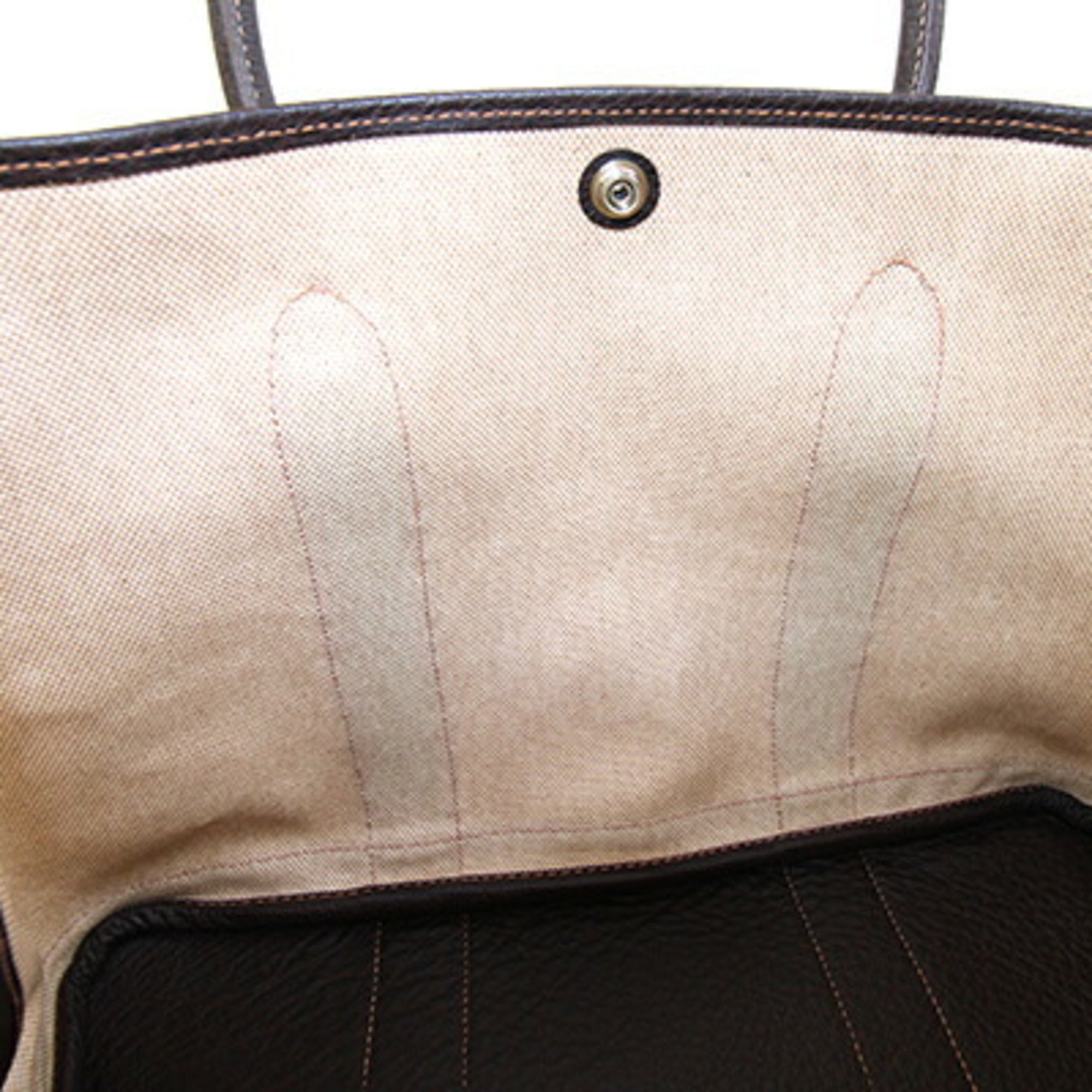 Hermes Garden Marron Toile H Leather Handbag Tote Bag (Pre-Owned)