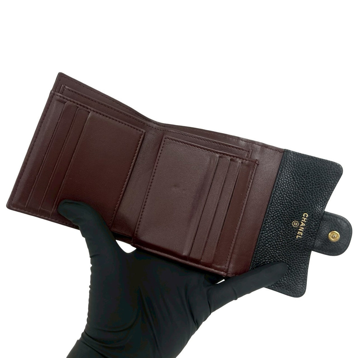 Chanel Black Grained Calfskin Wallet (Tri-Fold) (Pre-Owned)