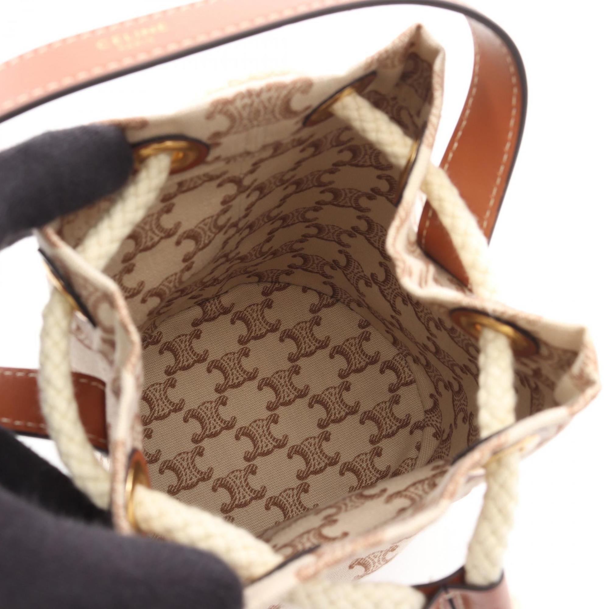 Celine Brown Ivory Canvas Leather Handbag (Pre-Owned)