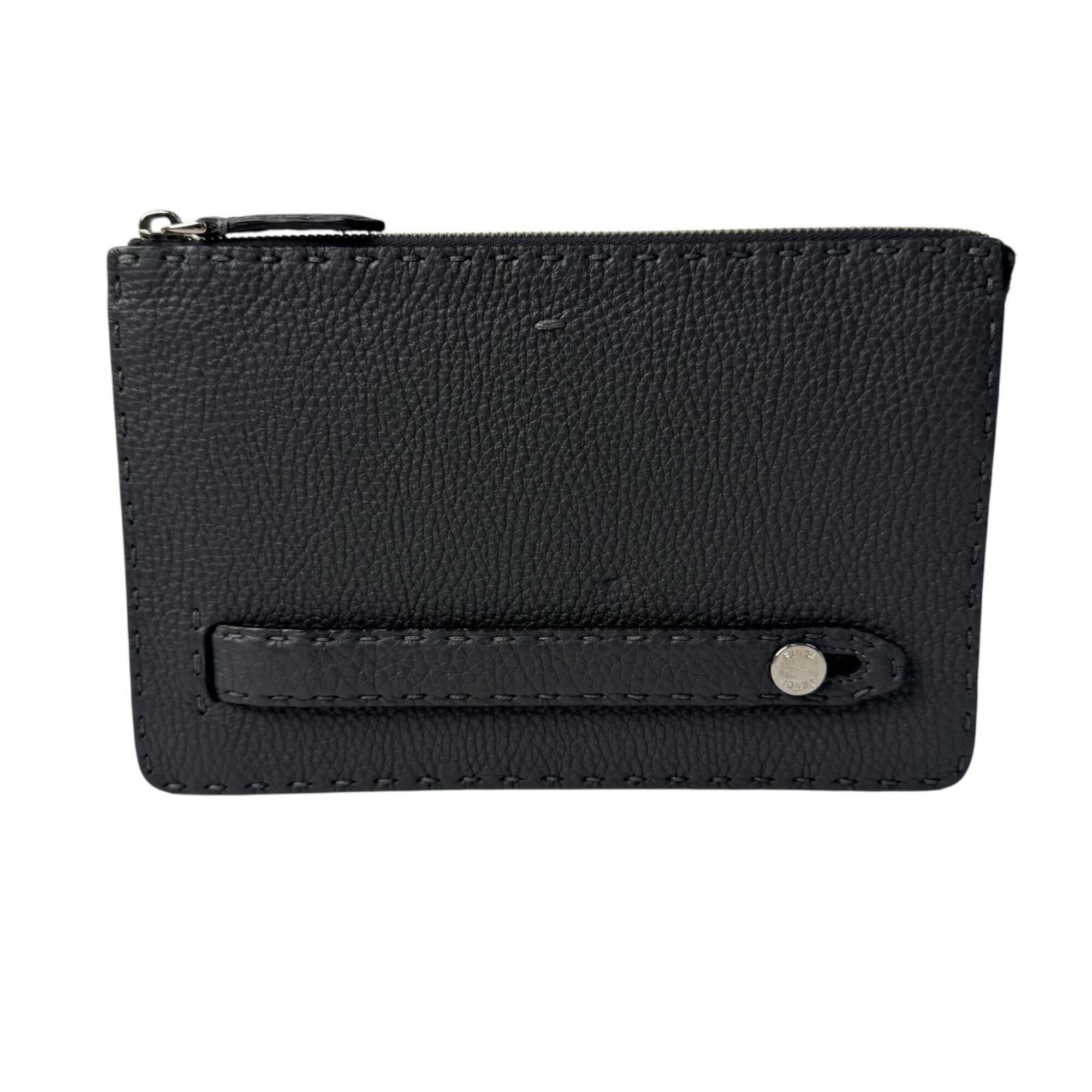 Fendi Dark Gray Leather Clutch Bag (Pre-Owned)