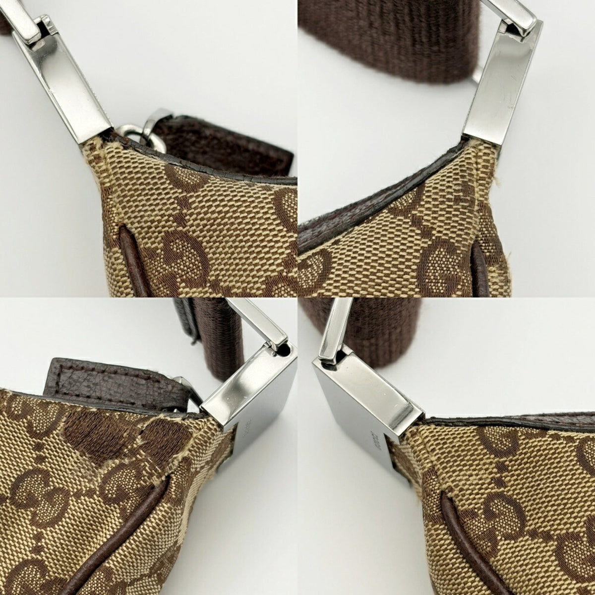 Gucci Beige Brown Canvas Leather Shoulder Bag (Pre-Owned)