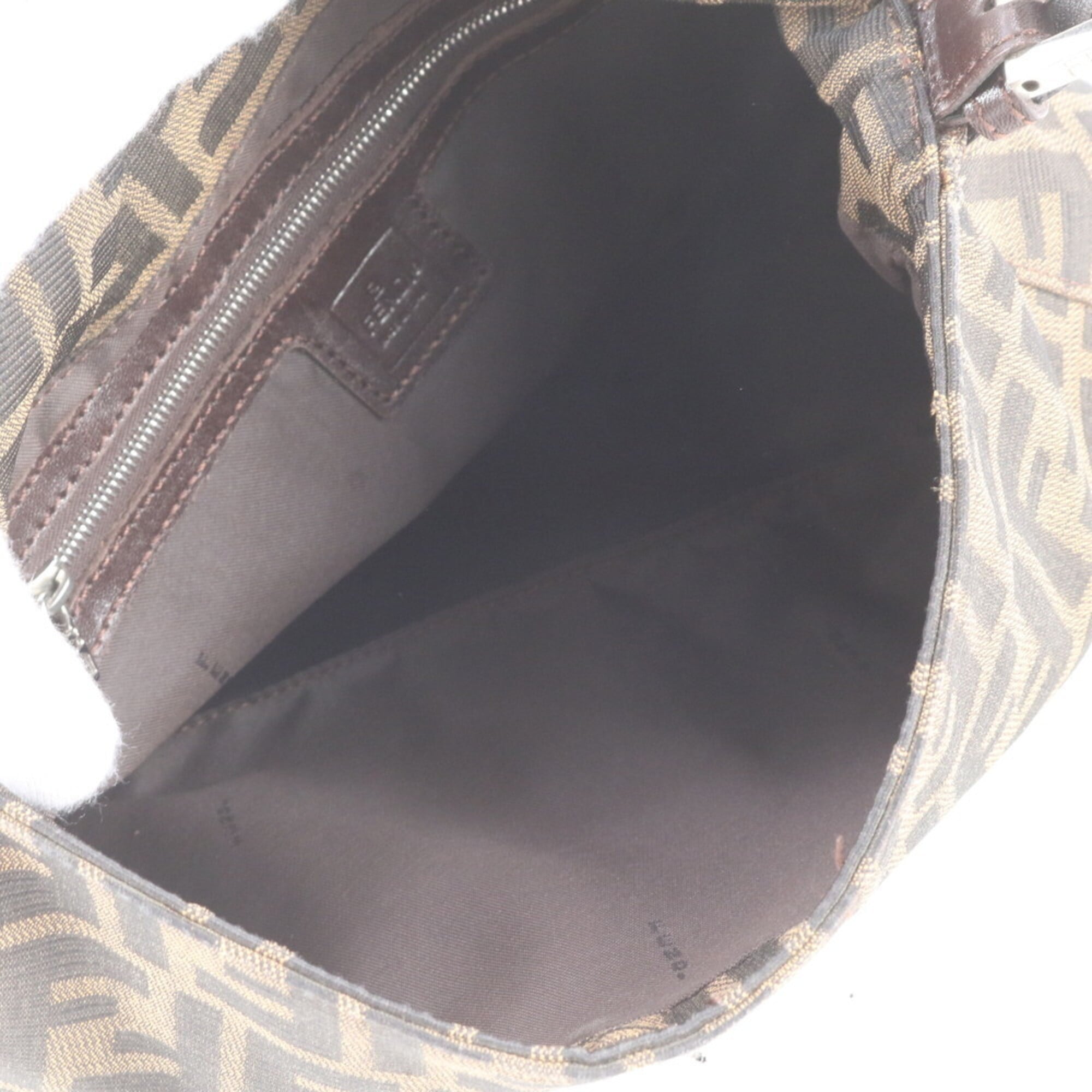 Fendi Brown Leather Canvas Shoulder Bag (Pre-Owned)