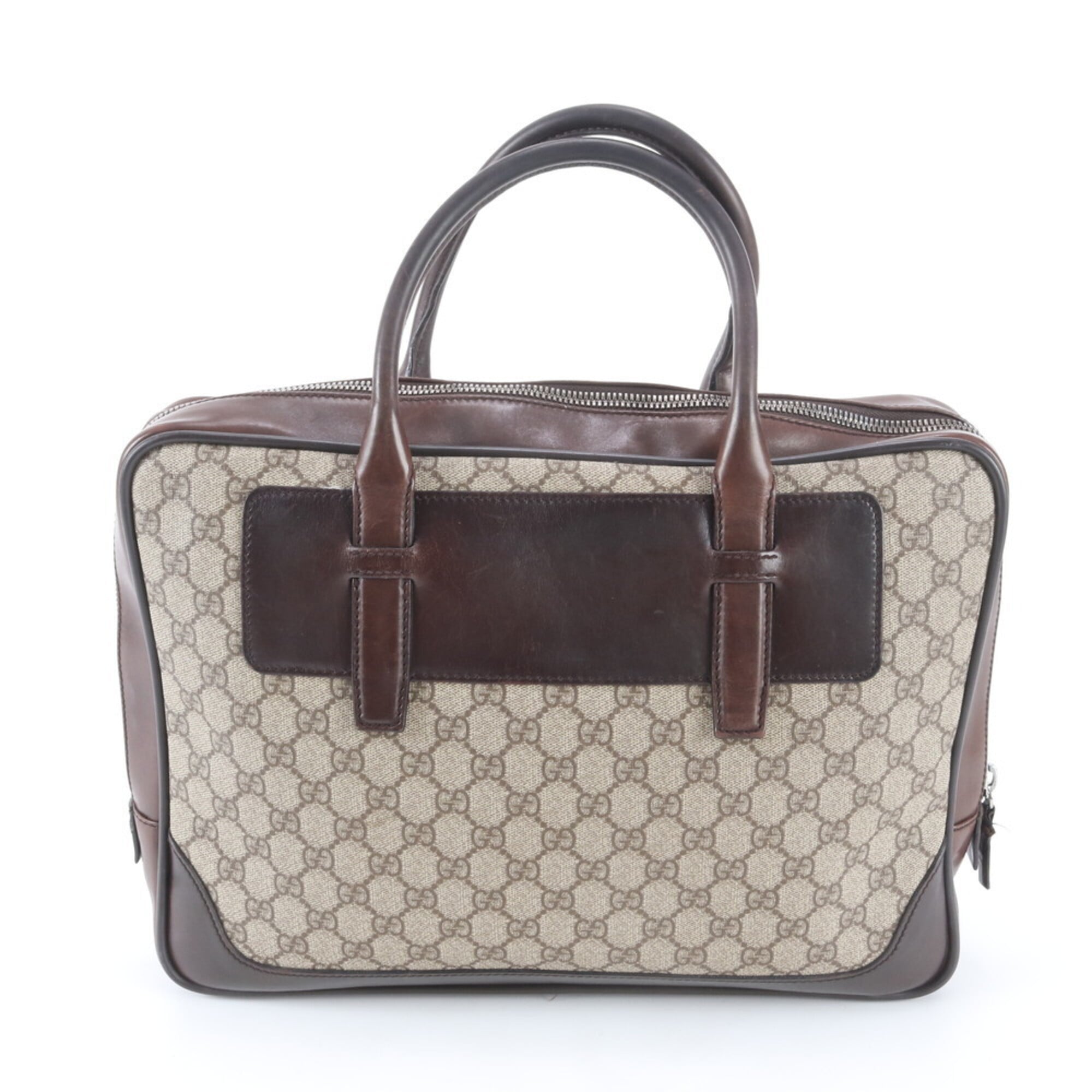 Gucci Beige Brown Leather Coated Canvas Briefcase (Pre-Owned)