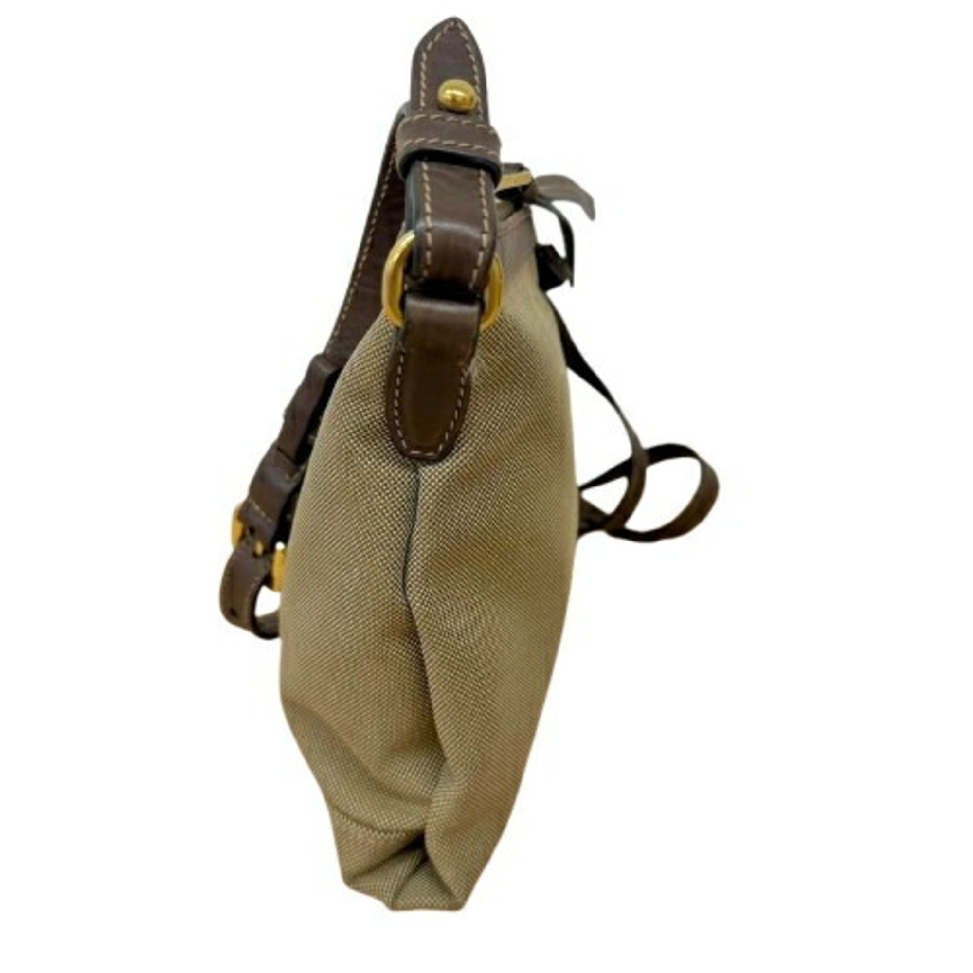 Prada Beige Brown Canvas Shoulder Bag (Pre-Owned)