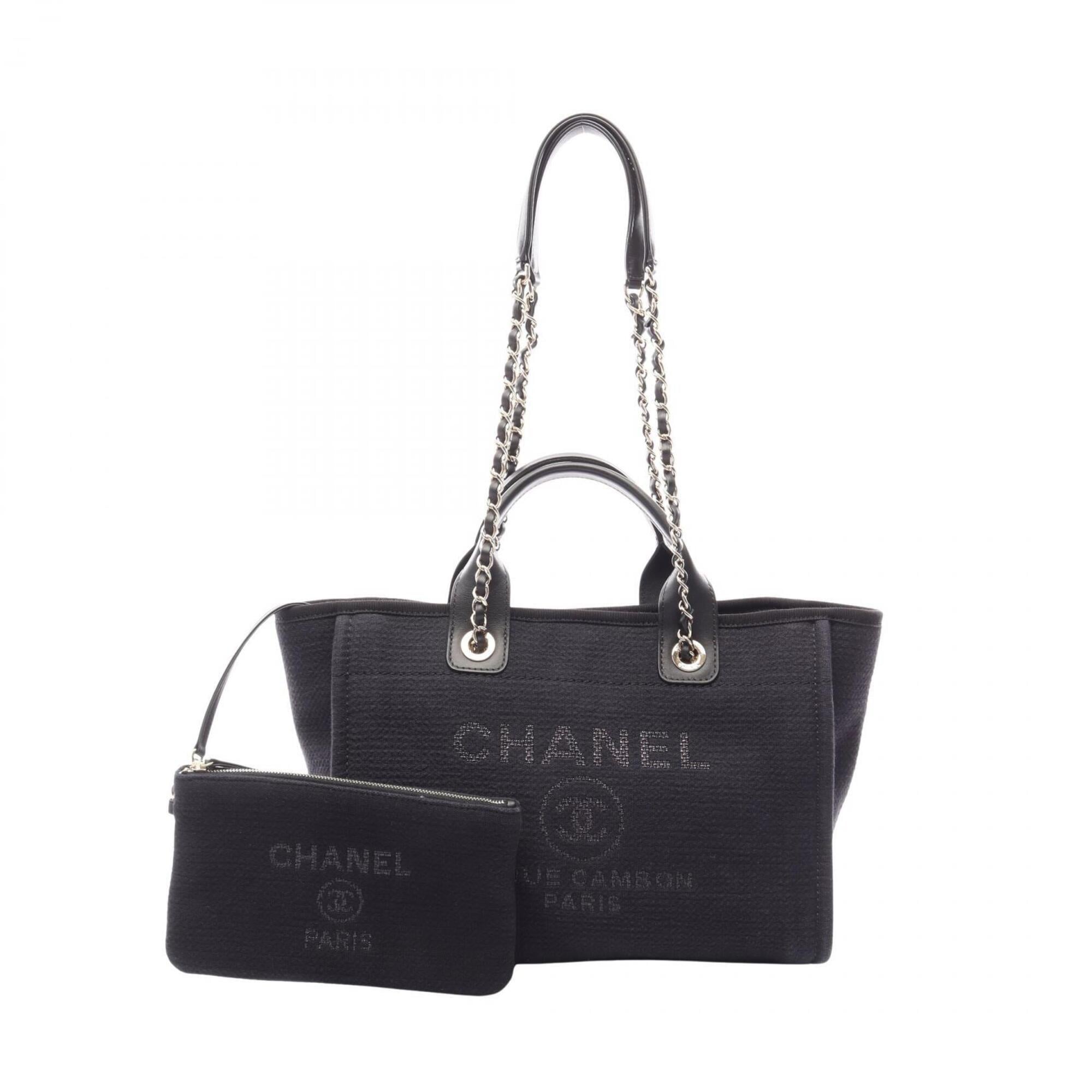 Chanel Black Canvas Leather Handbag Pouch Tote Bag (Pre-Owned)