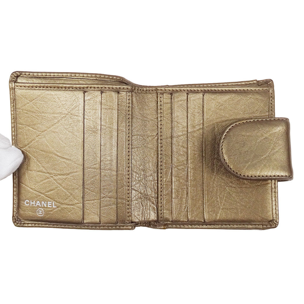 Chanel Gold Leather Wallet (Bi-Fold) (Pre-Owned)