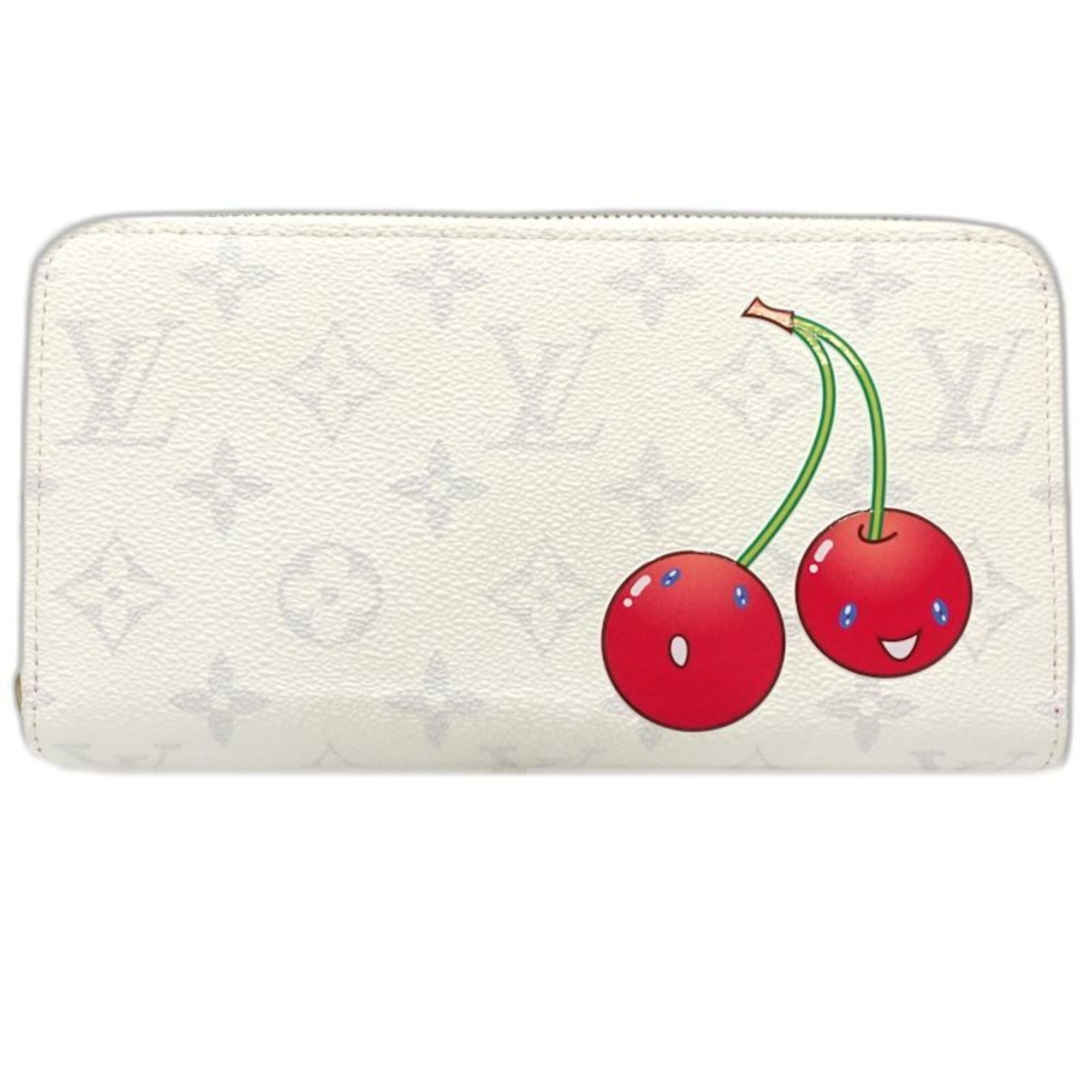 Louis Vuitton Cerise White Canvas Long Wallet (Bi-Fold) (Pre-Owned)