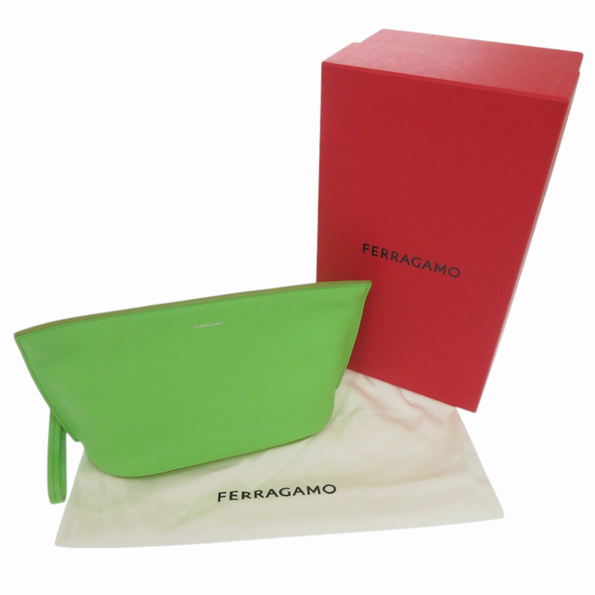 Salvatore Ferragamo Green Leather Clutch Bag (Pre-Owned)