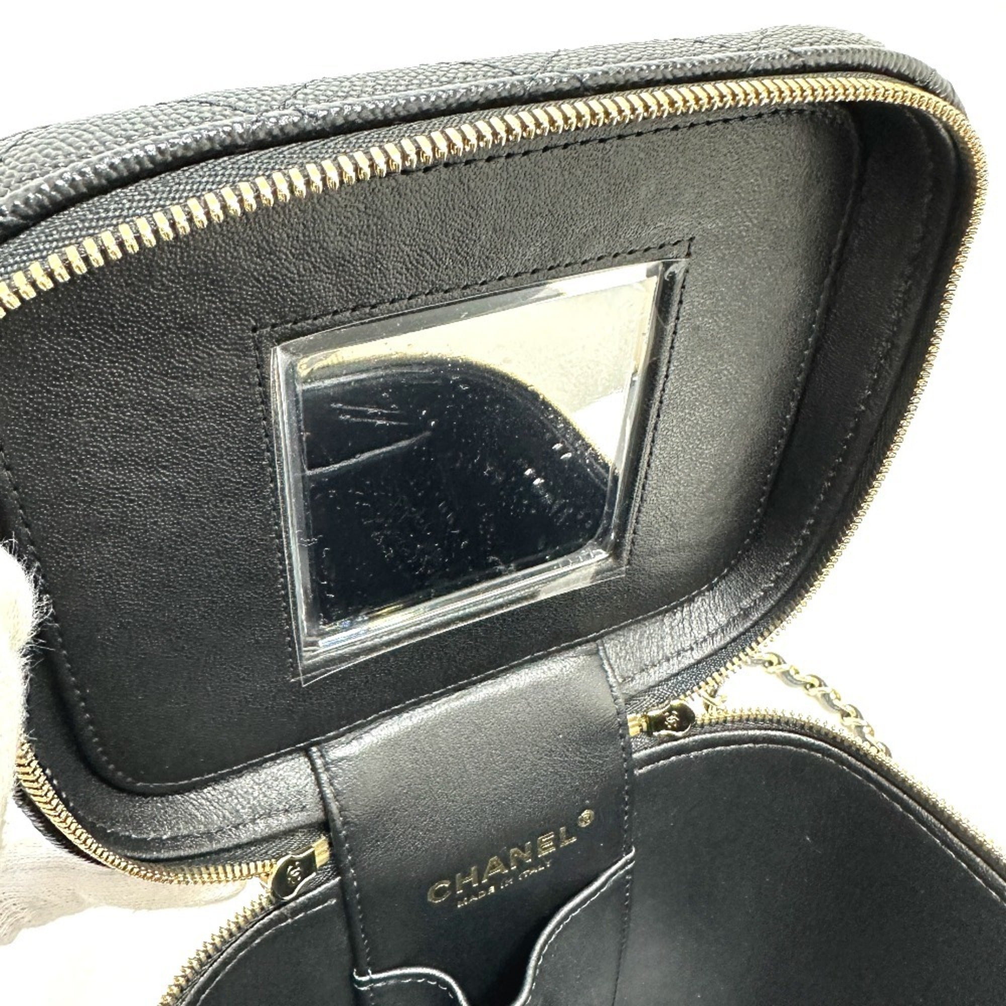 Chanel Matelasse Black Caviar Leather Handbag Shoulder Bag Vanity Bag (Pre-Owned)