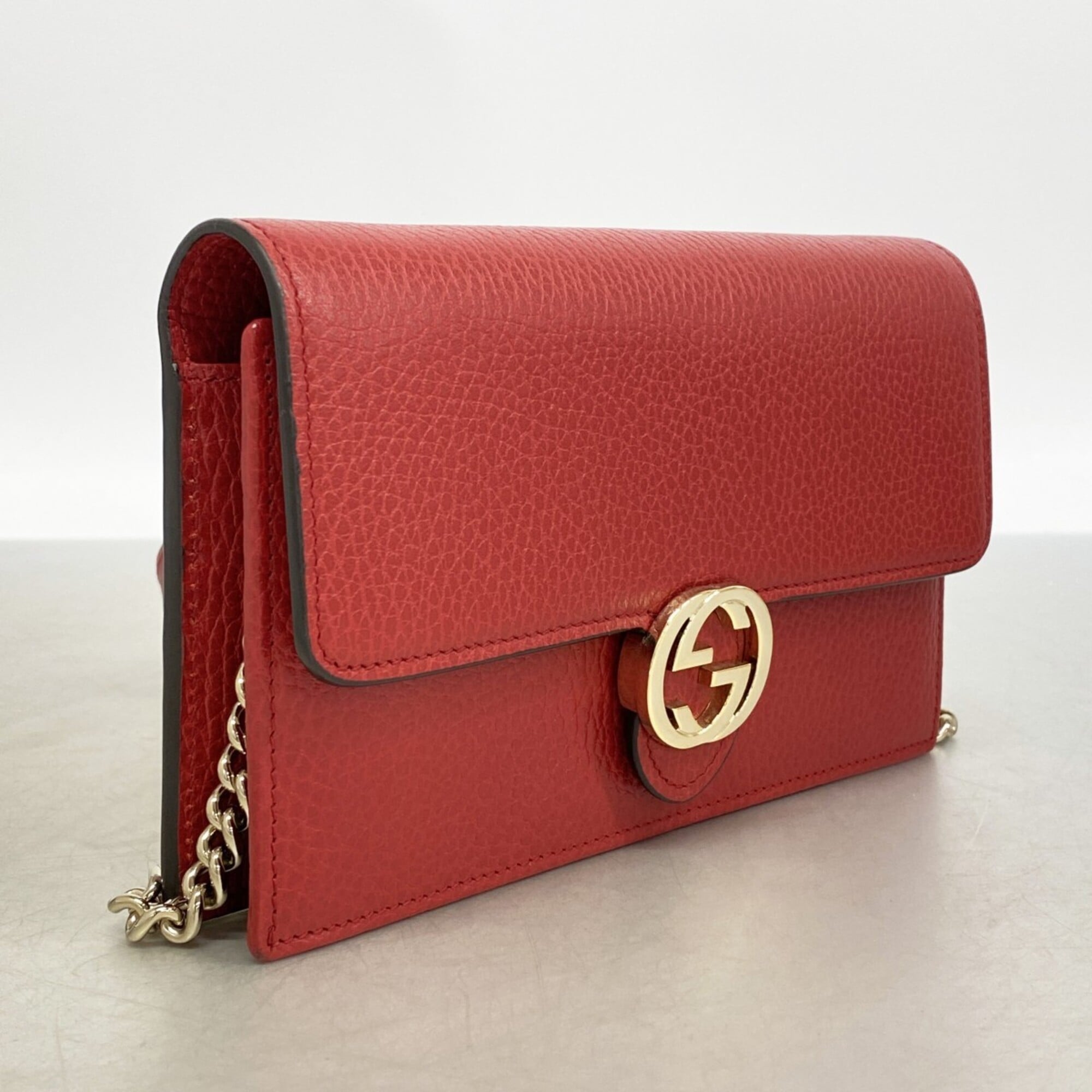 Gucci Red Color Leather Chain/Shoulder Wallet (Pre-Owned)