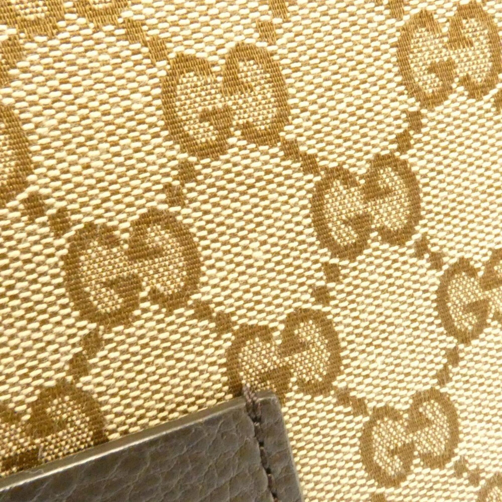 Gucci Gg Canvas Beige Brown Gg Canvas Leather Shoulder Bag (Pre-Owned)