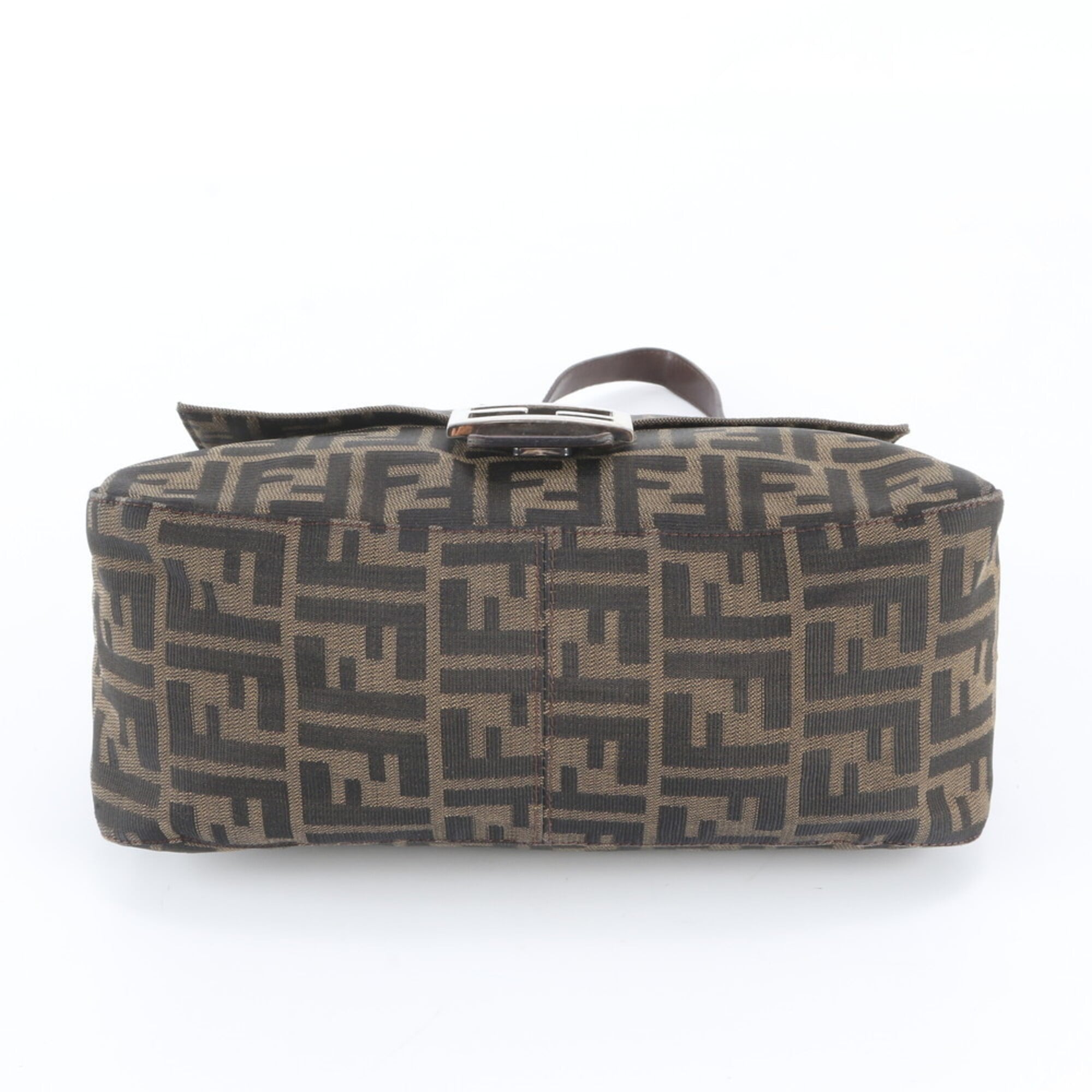 Fendi Brown Leather Canvas Handbag Shoulder Bag (Pre-Owned)