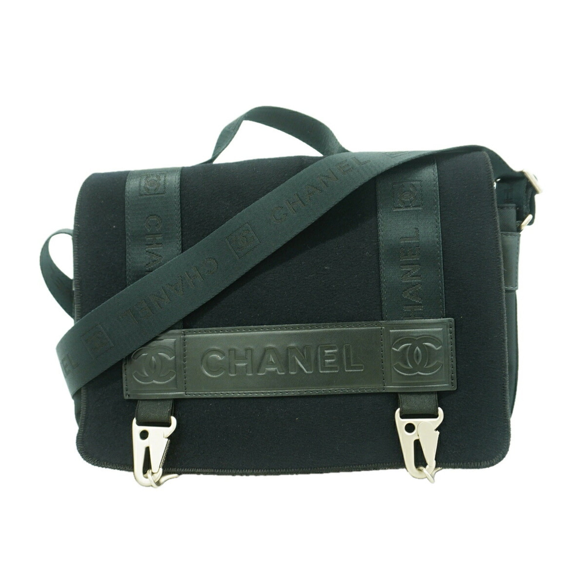 Chanel Black Leather Felt Handbag (Pre-Owned)