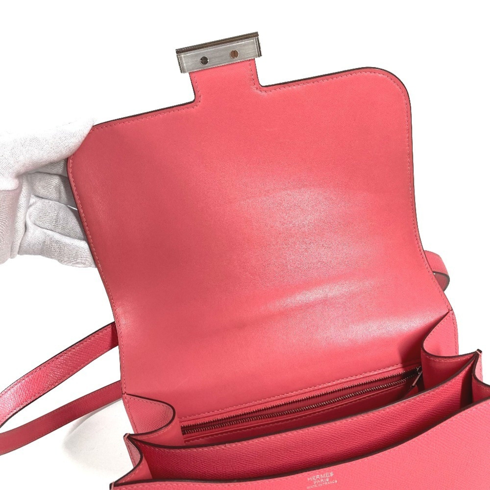 Hermes Pink Rose Azalee Epsom Leather Pochette Shoulder Bag (Pre-Owned)