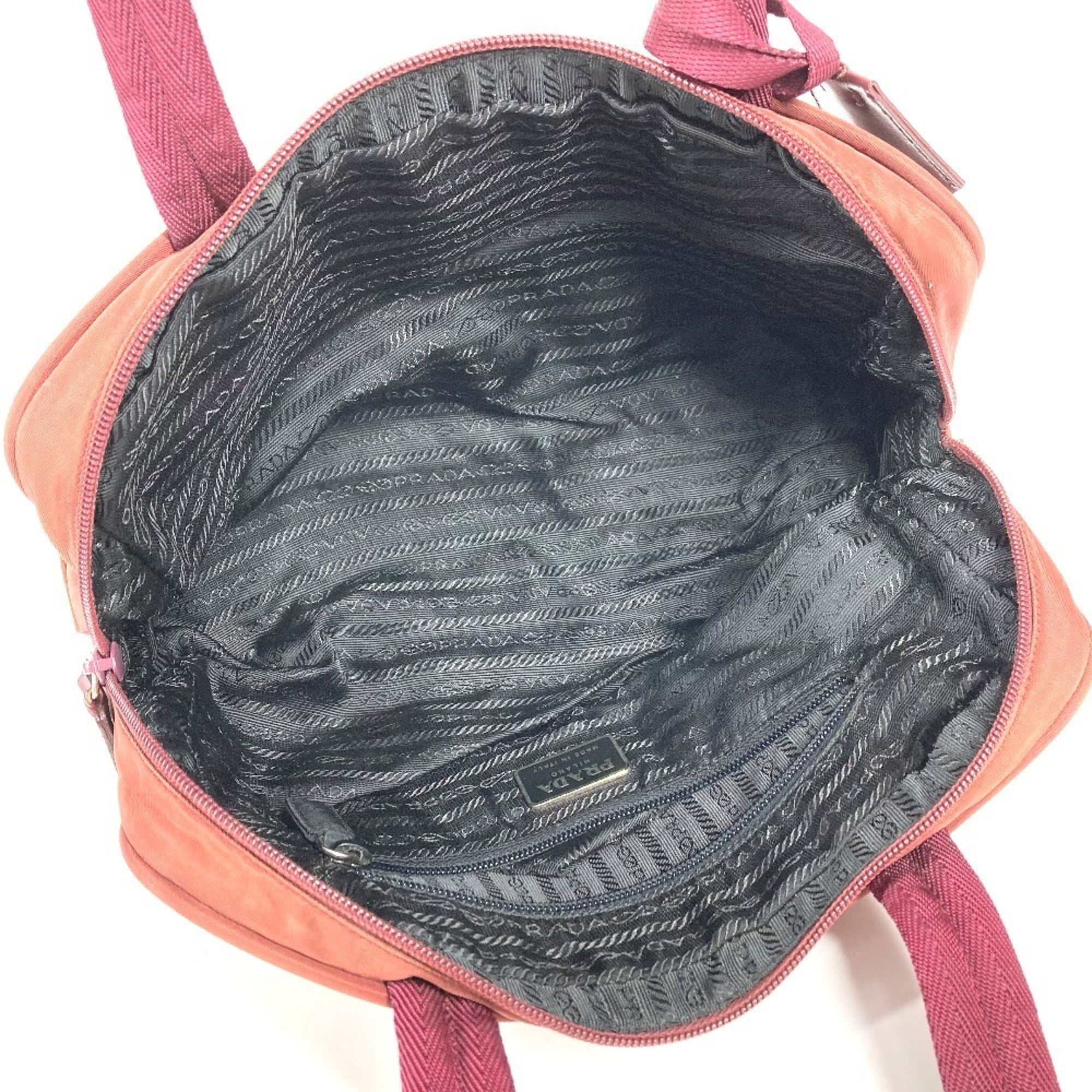 Prada Red Color Nylon Boston Bag Shoulder Bag Tote Bag (Pre-Owned)