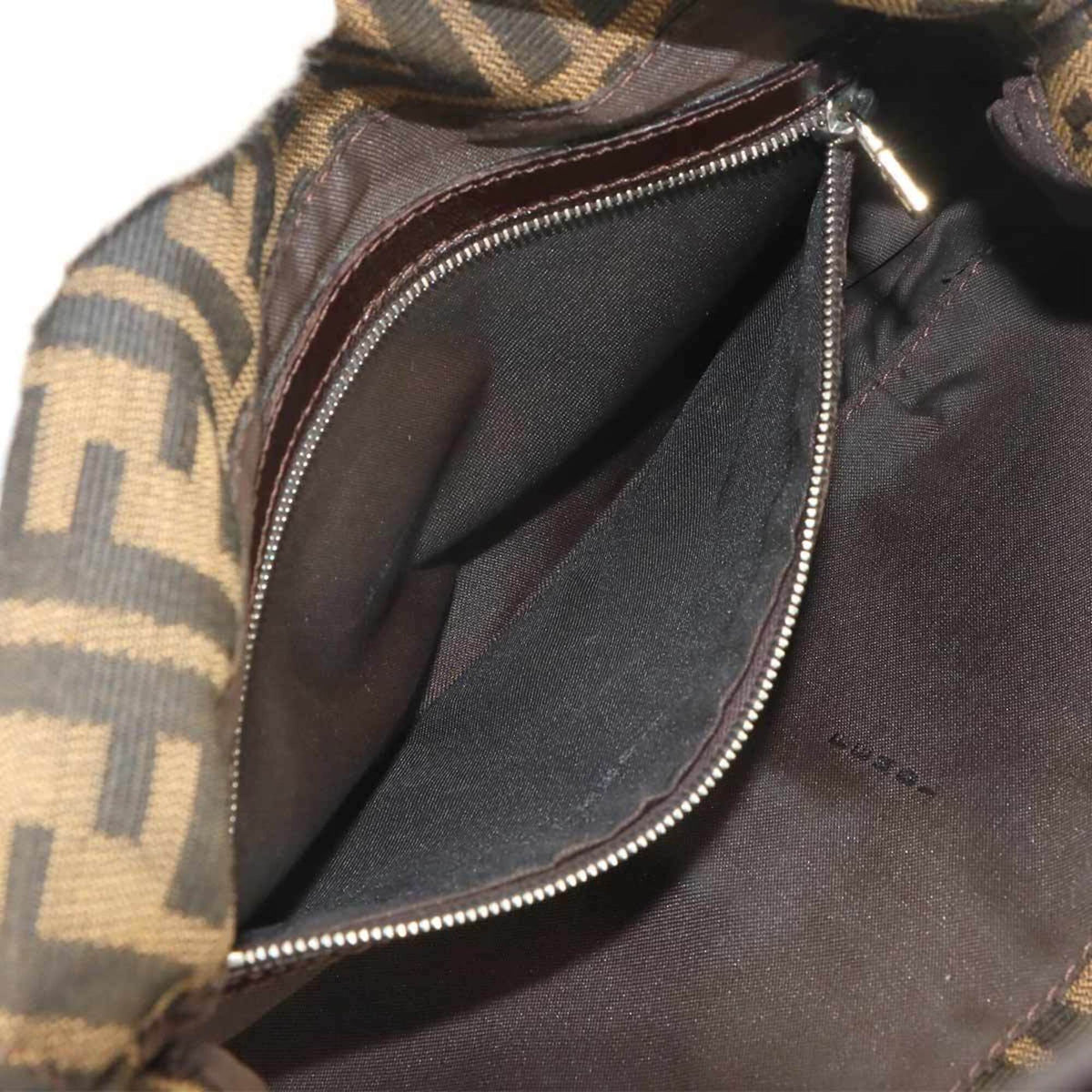 Fendi Zucca Brown Canvas Leather Baguette Bag Handbag Shoulder Bag (Pre-Owned)