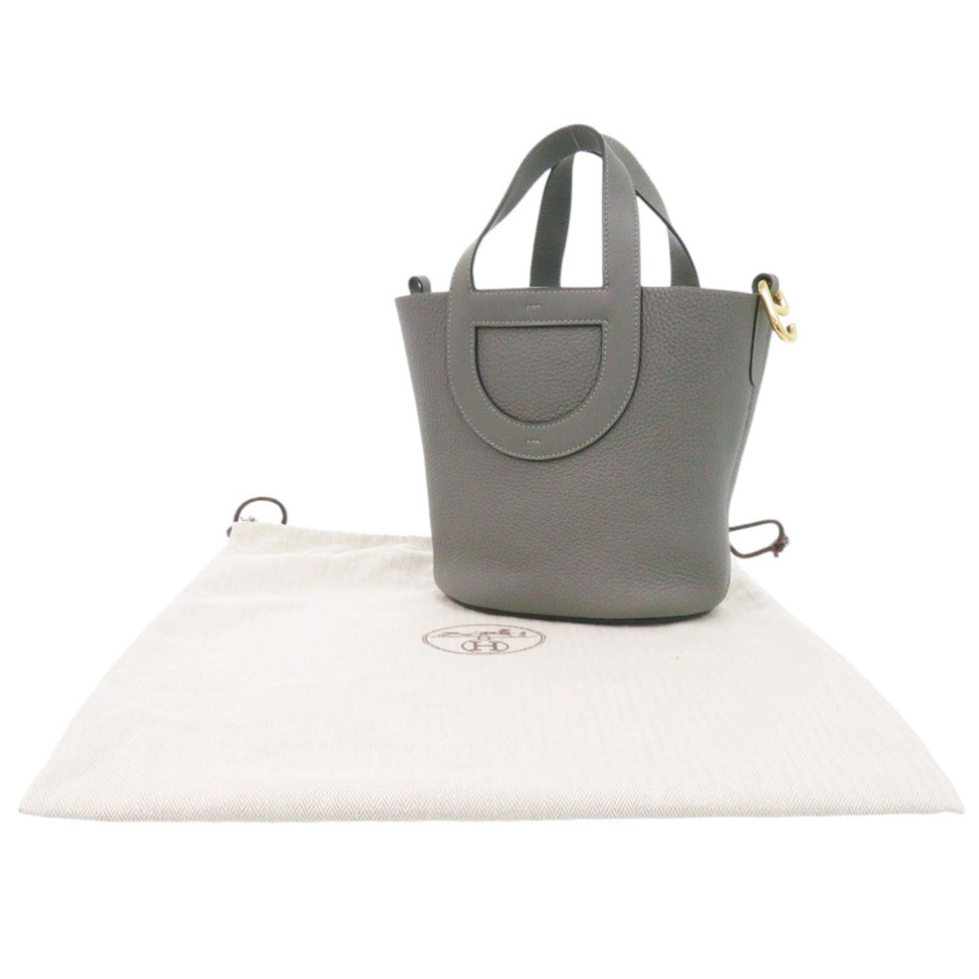 Hermes Gray Taurillon Clemence Leather Swift Leather Handbag (Pre-Owned)