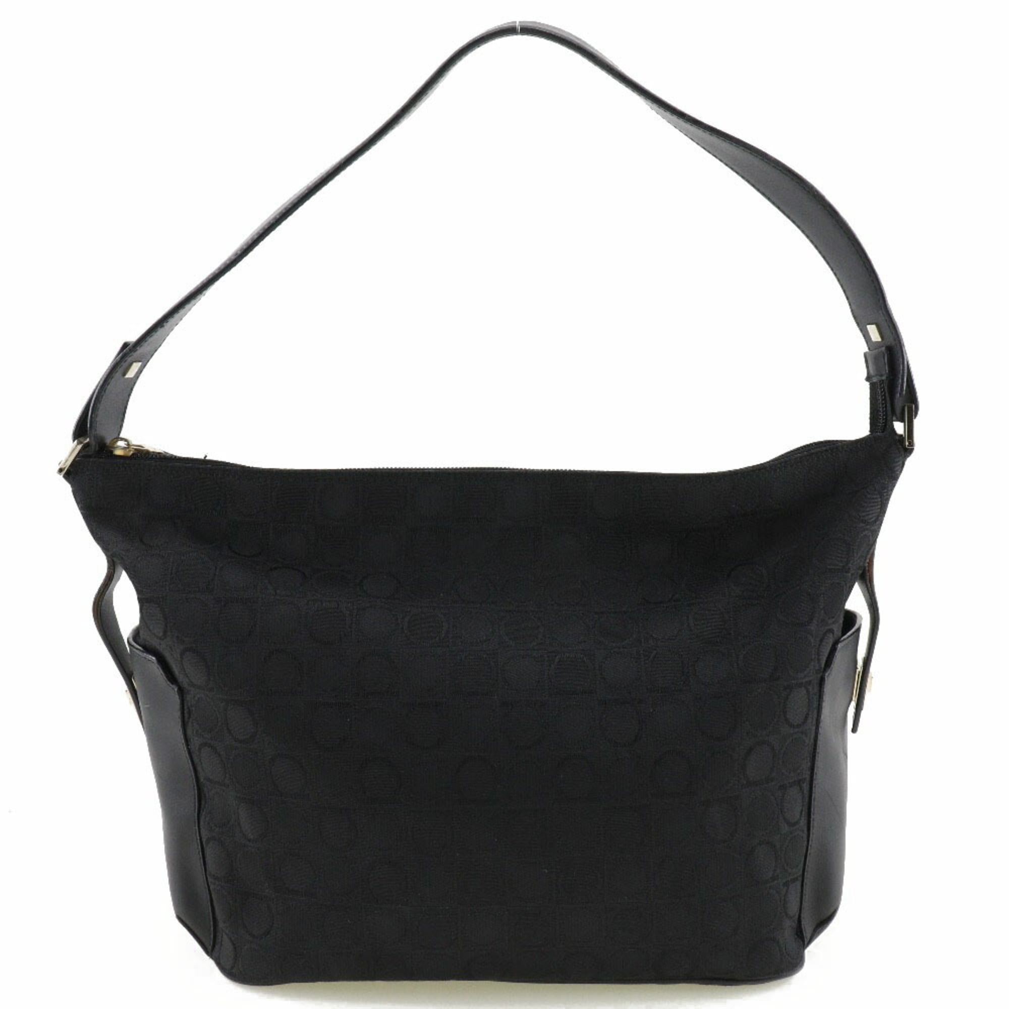 Salvatore Ferragamo Gancini Black Canvas Shoulder Bag (Pre-Owned)