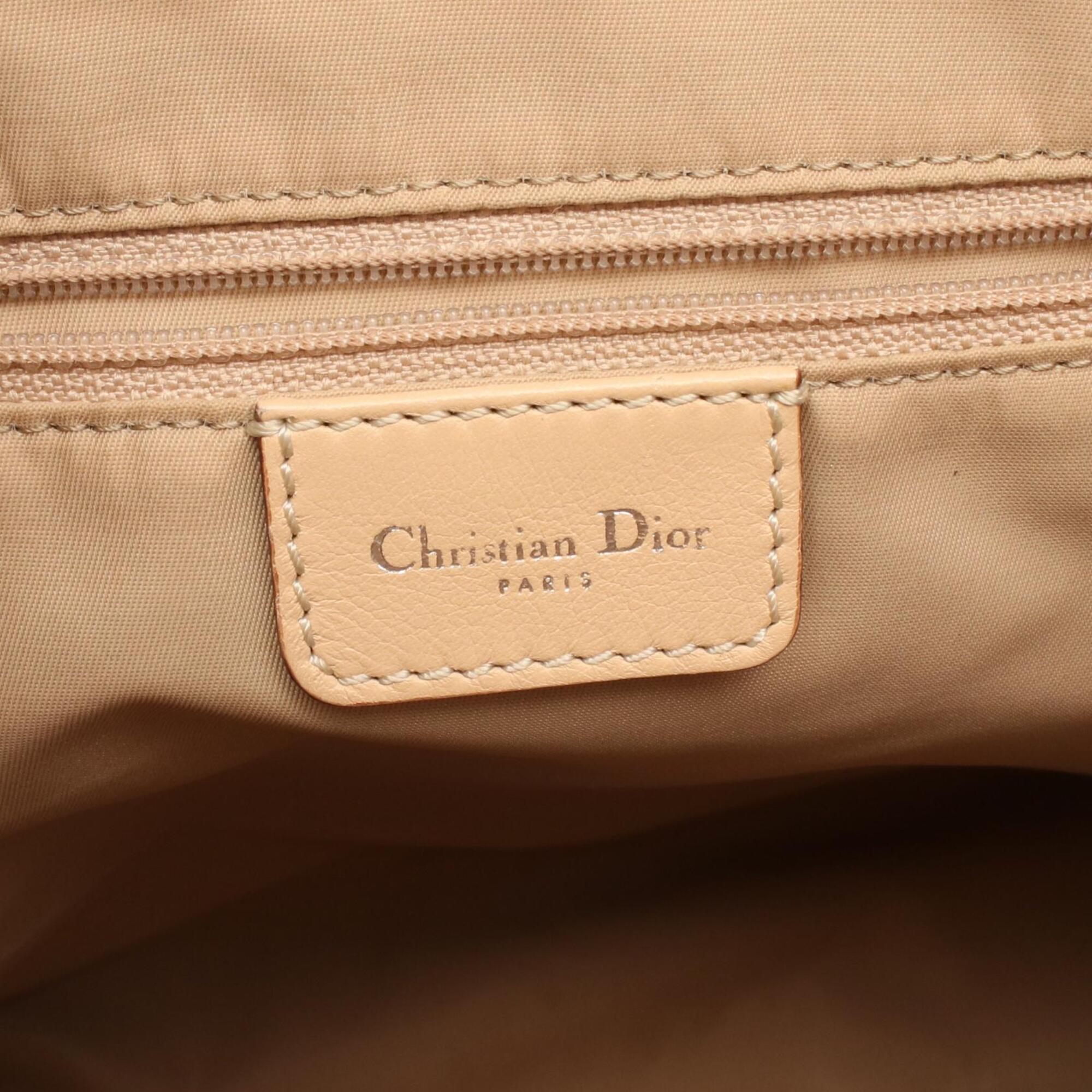 Christian Dior Beige Brown Canvas Leather Handbag Shoulder Bag (Pre-Owned)