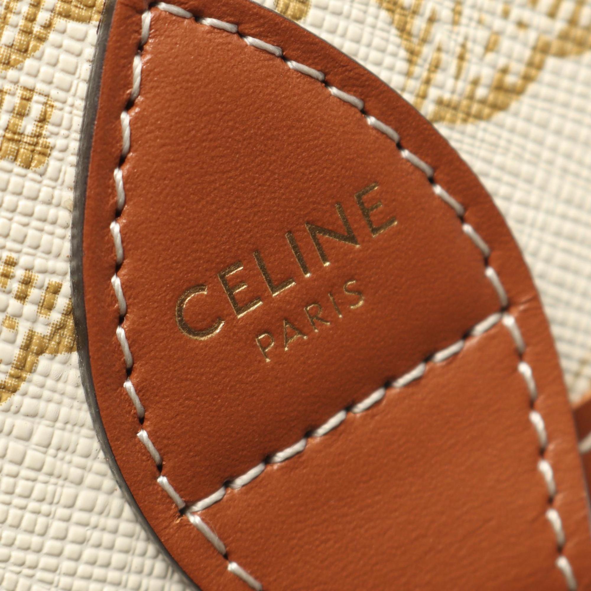 Celine Brown White Coated Canvas Leather Shoulder Bag (Pre-Owned)