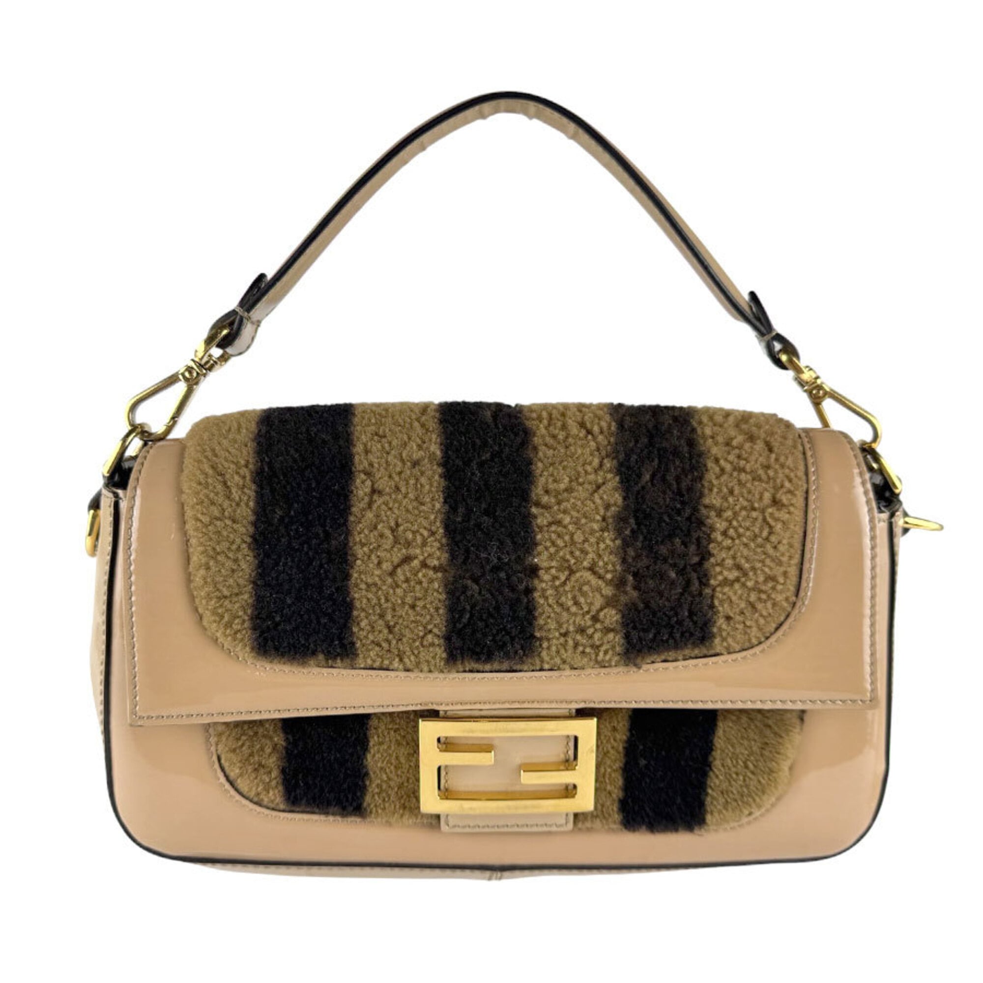 Fendi Beige Brown Patent Leather Handbag Shoulder Bag (Pre-Owned)