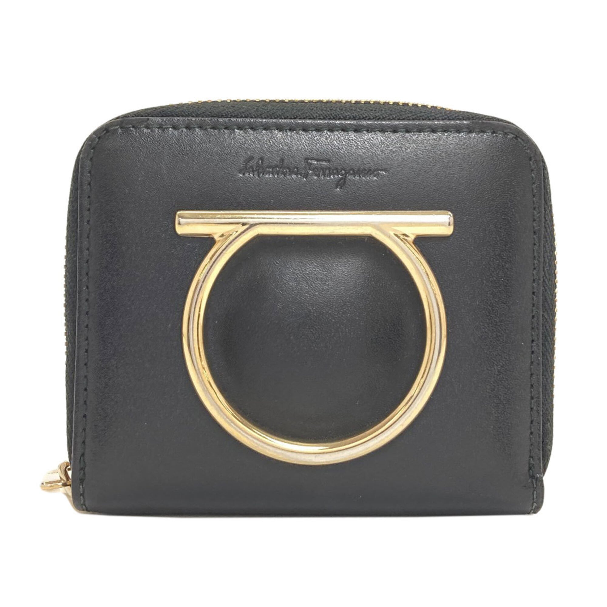 Salvatore Ferragamo Gancini Black Leather Wallet (Bi-Fold) (Pre-Owned)