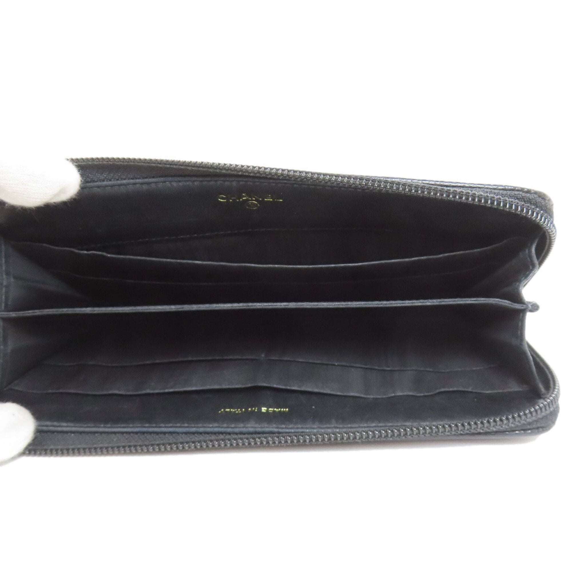Chanel Black Grained Calfskin Long Wallet (Bi-Fold) (Pre-Owned)
