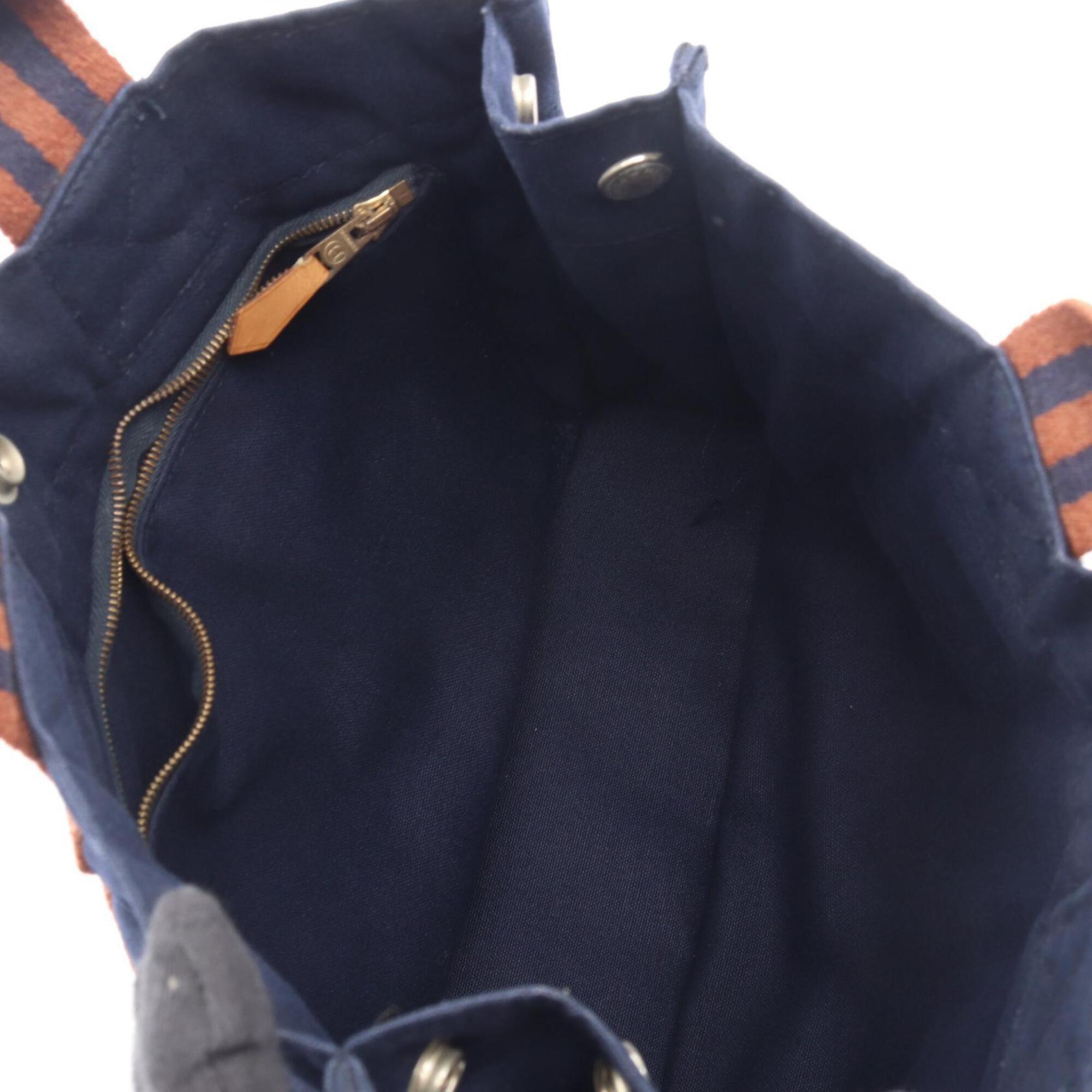 Hermes Brown Navy Canvas Handbag Tote Bag (Pre-Owned)